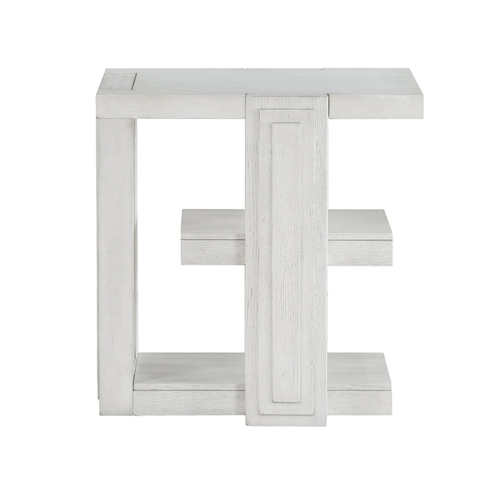 Sunset Trading Dover Chairside 14″ Slim Rectangular Side End Table with Storage Shelves | Cerused White Oak Wood — view 3