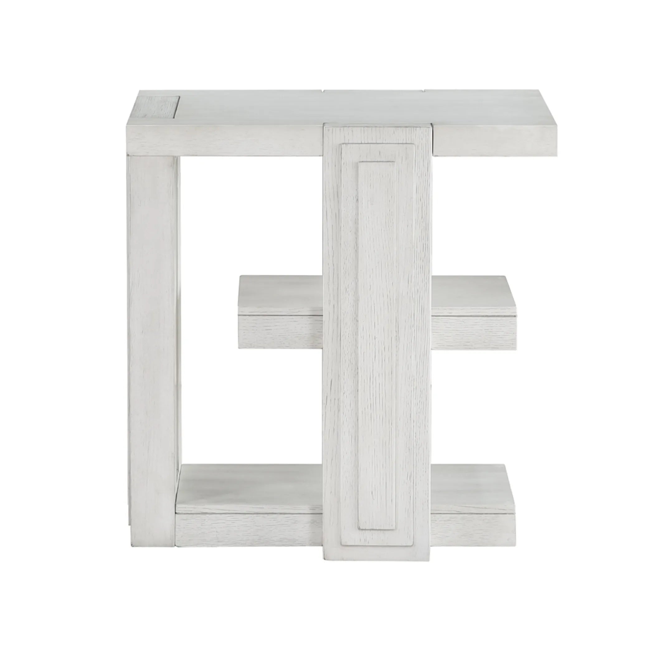 Sunset Trading Dover Chairside 14″ Slim Rectangular Side End Table with Storage Shelves | Cerused White Oak Wood — view 3