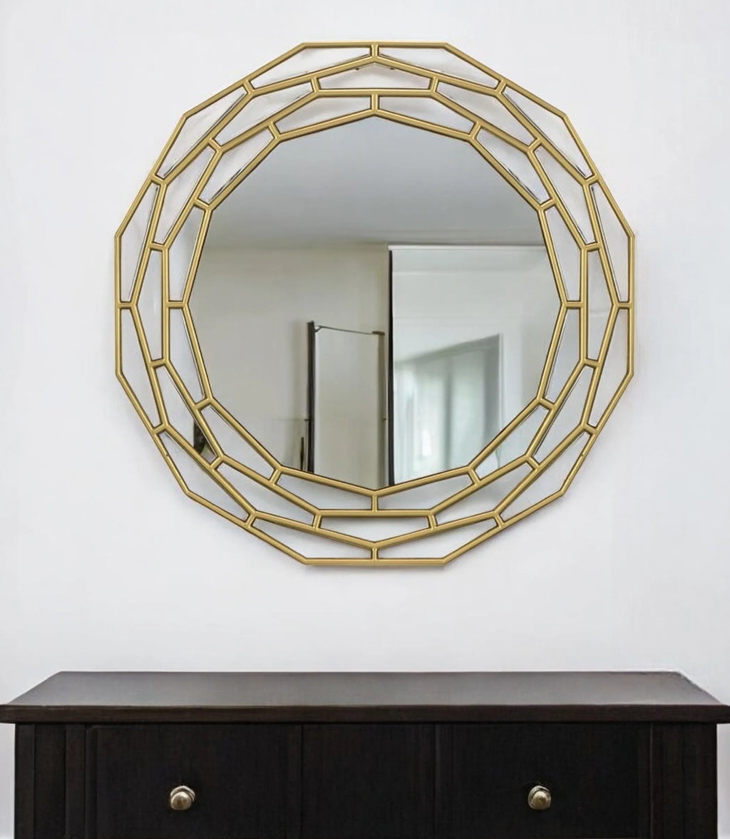 35″ Gold Round Framed Accent Mirror — view 2