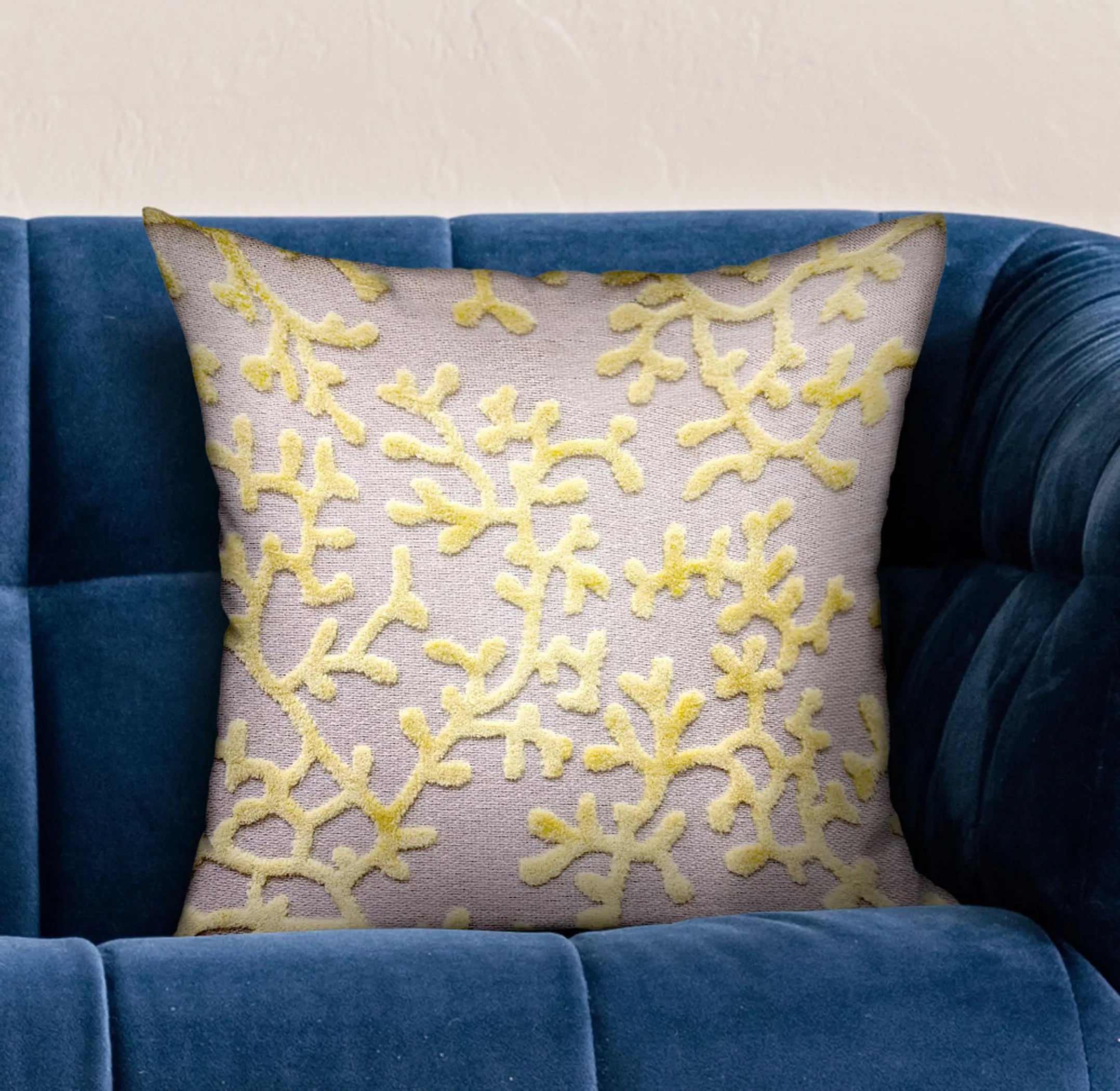 Plutus Lemon Reef Yellow, Cream Floral Luxury Throw Pillow — view 2