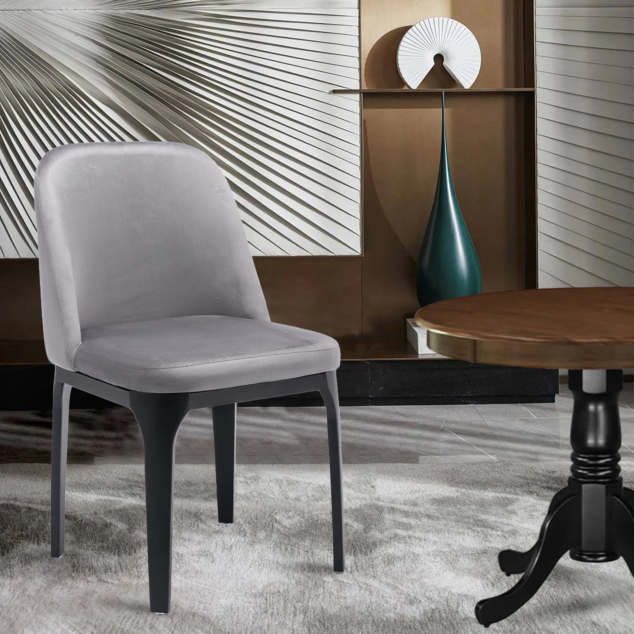Gray And Black Upholstered Velvet Dining Side Chair — view 2