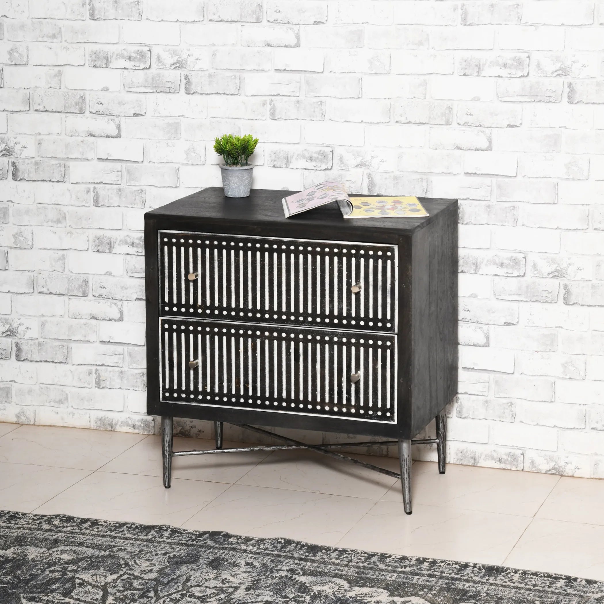 28″ Antique Brown Two Drawer Nightstand — view 4