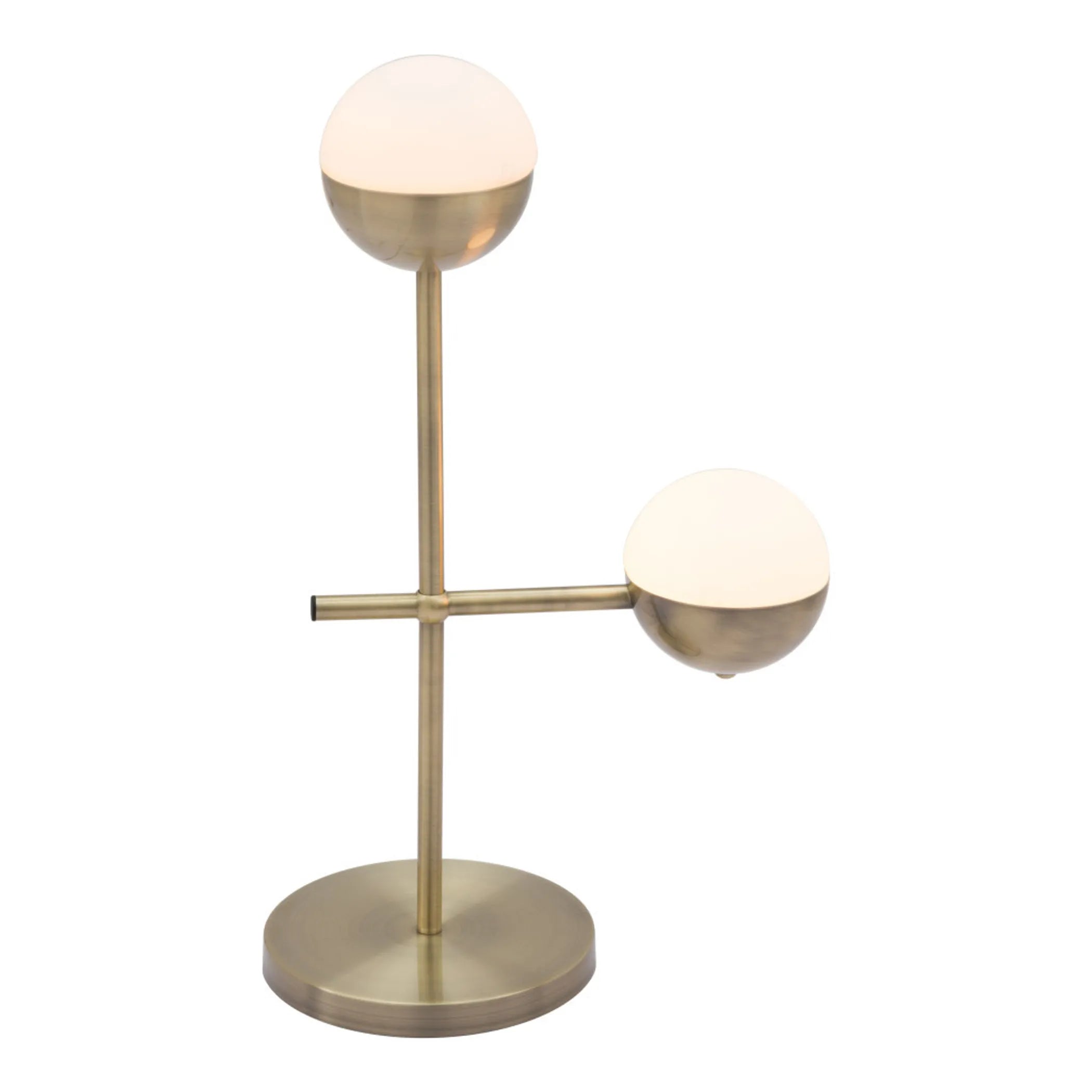 69″ Brass Metal Bedside Table Lamp With Off White Globe Shade