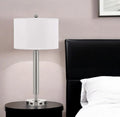 30″ Nickel Metal Cylinder USB Table Lamp With White Drum Shade