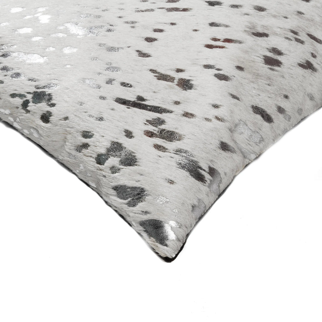 Set of Two 12″ X 20″ Gray and Silver Abstract Cowhide Lumbar Throw Pillows with Glitter — view 3