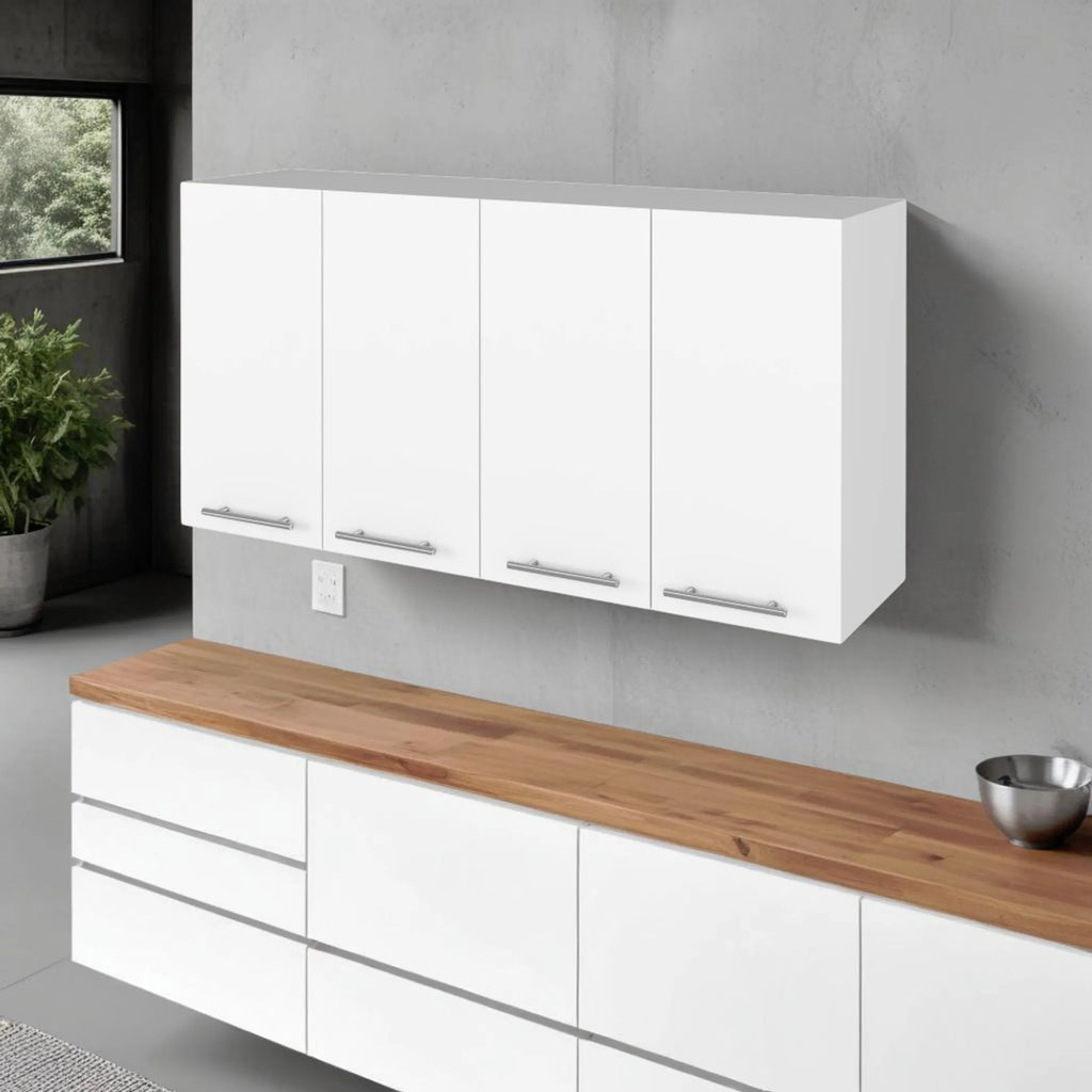 47″ White Wood Wall Mounted Accent Chest With Four Doors