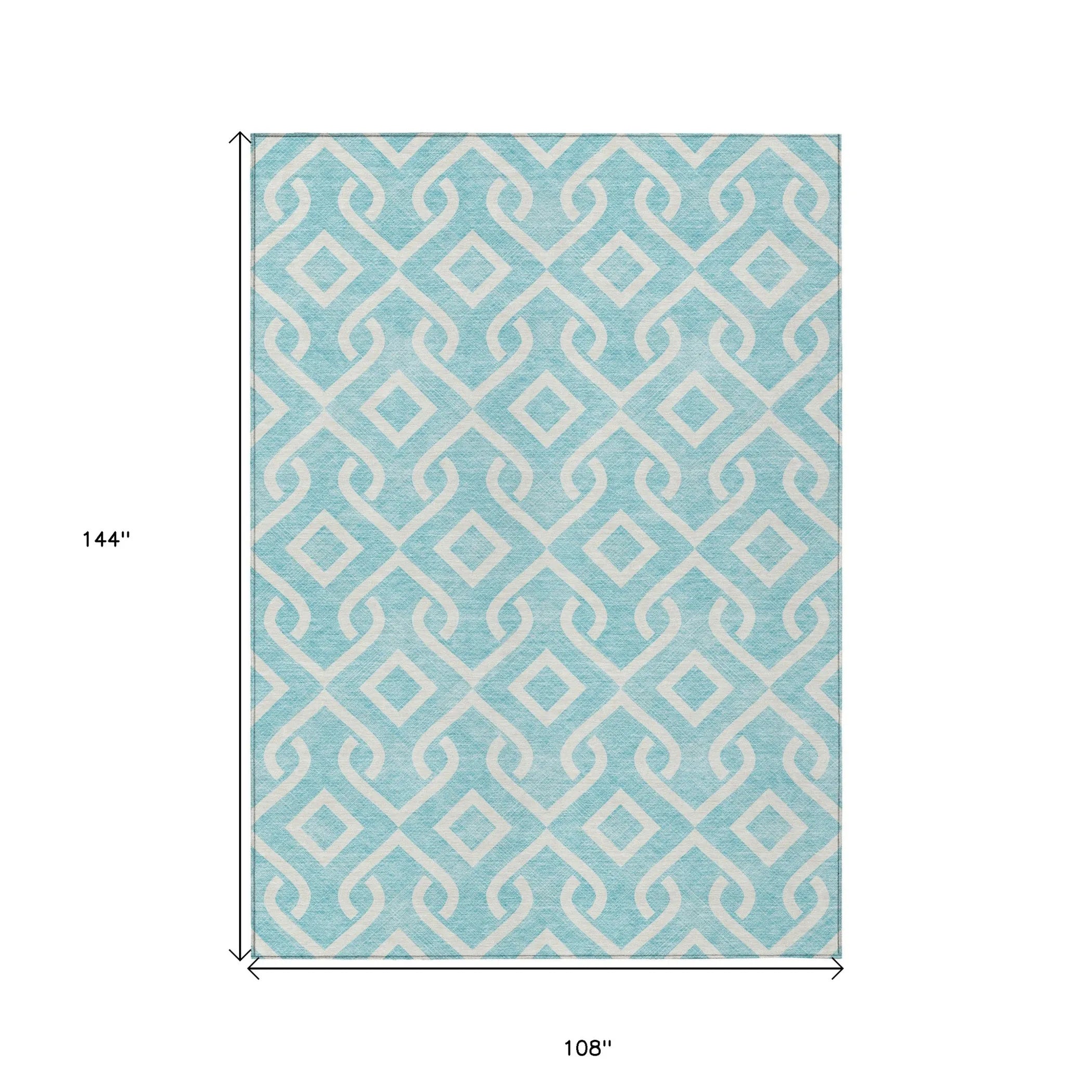 9′ X 12′ Aqua And Ivory Geometric Washable Indoor Outdoor Area Rug — view 3