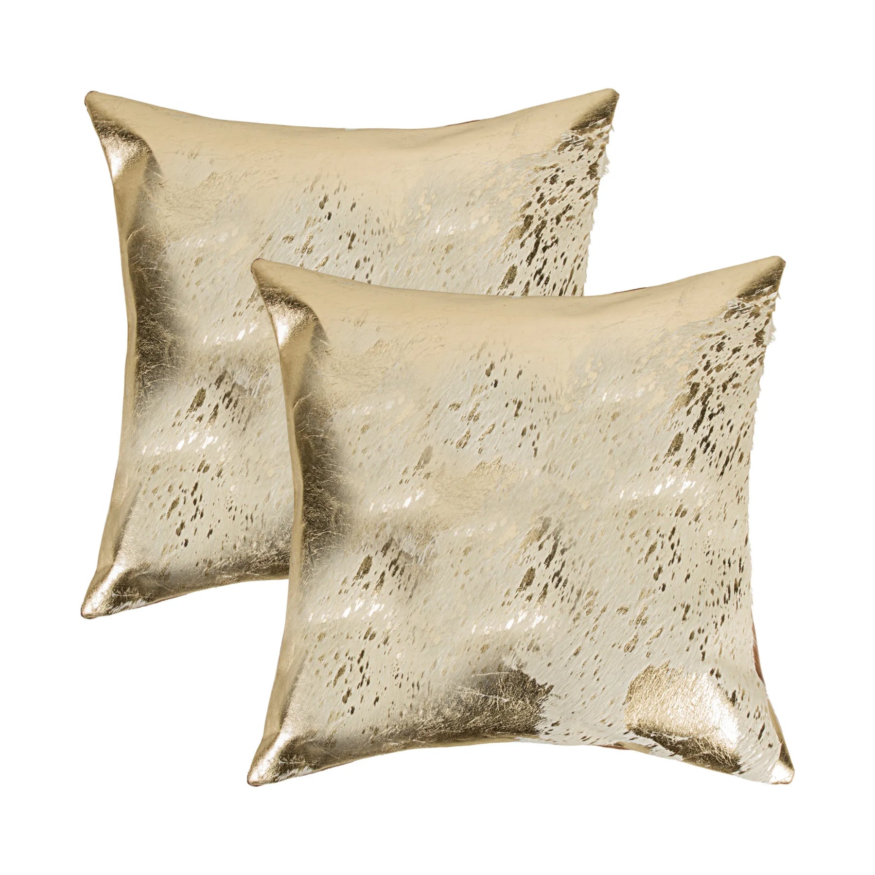 Set of Two 18″ Natural and Gold Abstract Cowhide Throw Pillows with Glitter — view 4