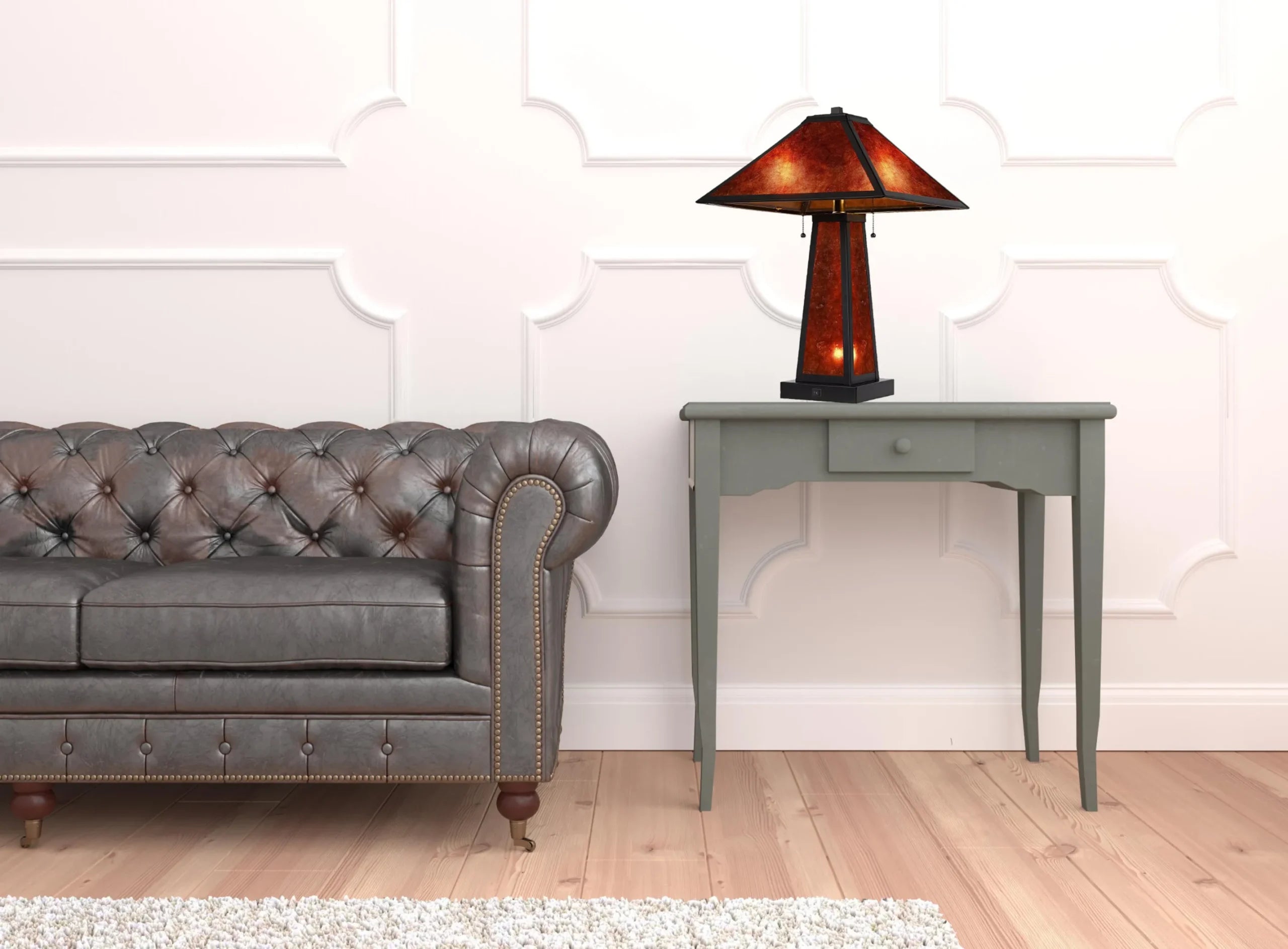 24″ Burnt Orange Metal Two Light Table Lamp With Amber Square Shade — view 2