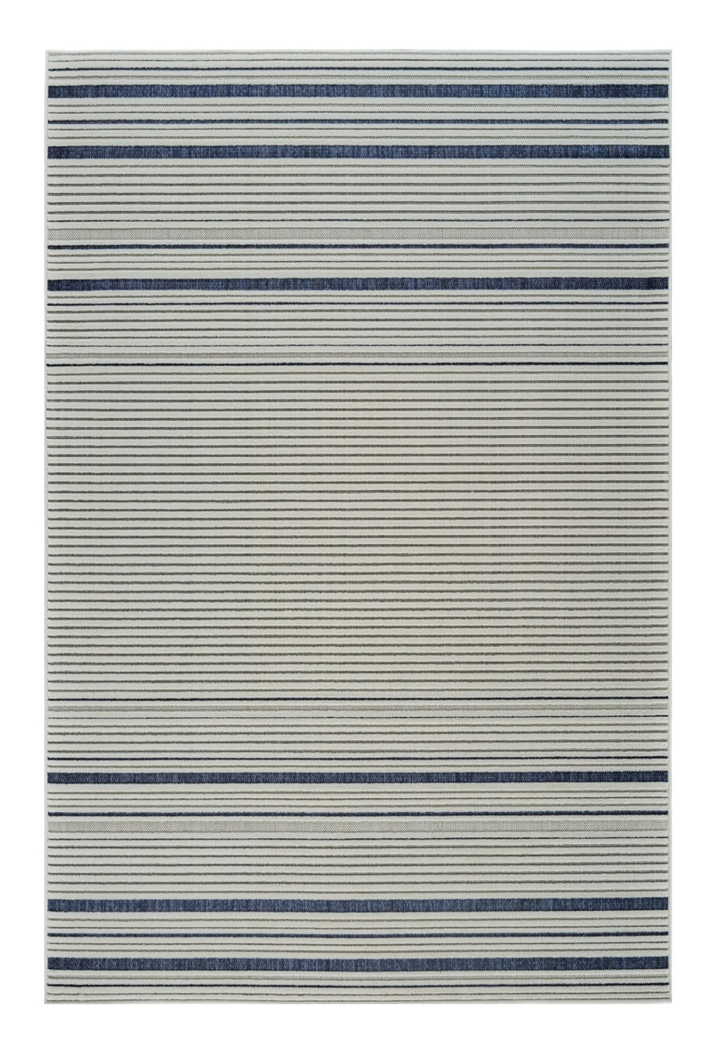 6′ X 9′ Blue and Cream Striped Distressed Indoor Outdoor Area Rug — view 2