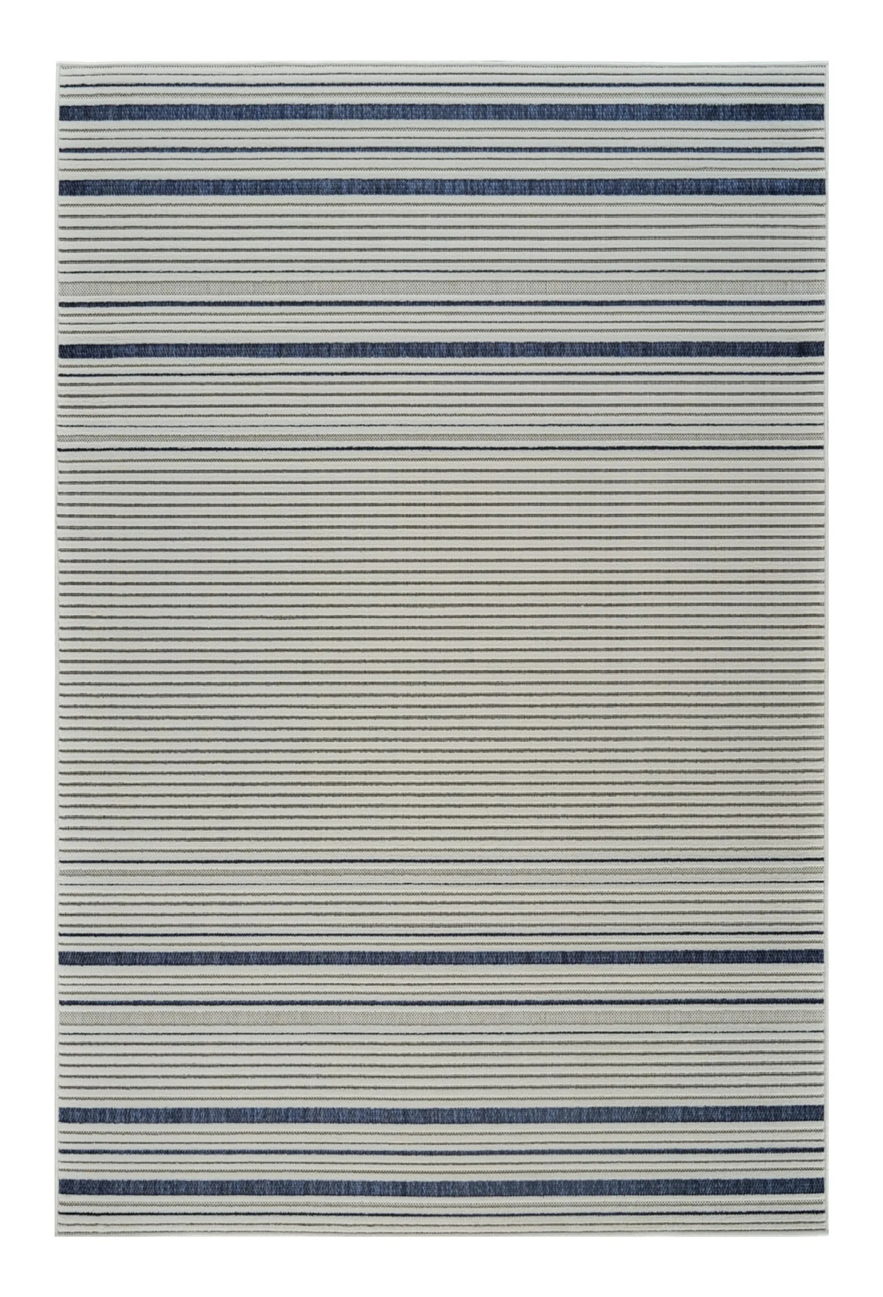 6′ X 9′ Blue and Cream Striped Distressed Indoor Outdoor Area Rug — view 2