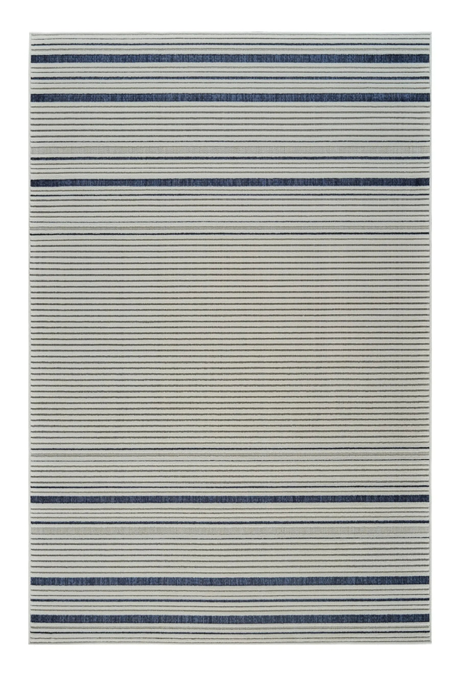 6′ X 9′ Blue and Cream Striped Distressed Indoor Outdoor Area Rug — view 2