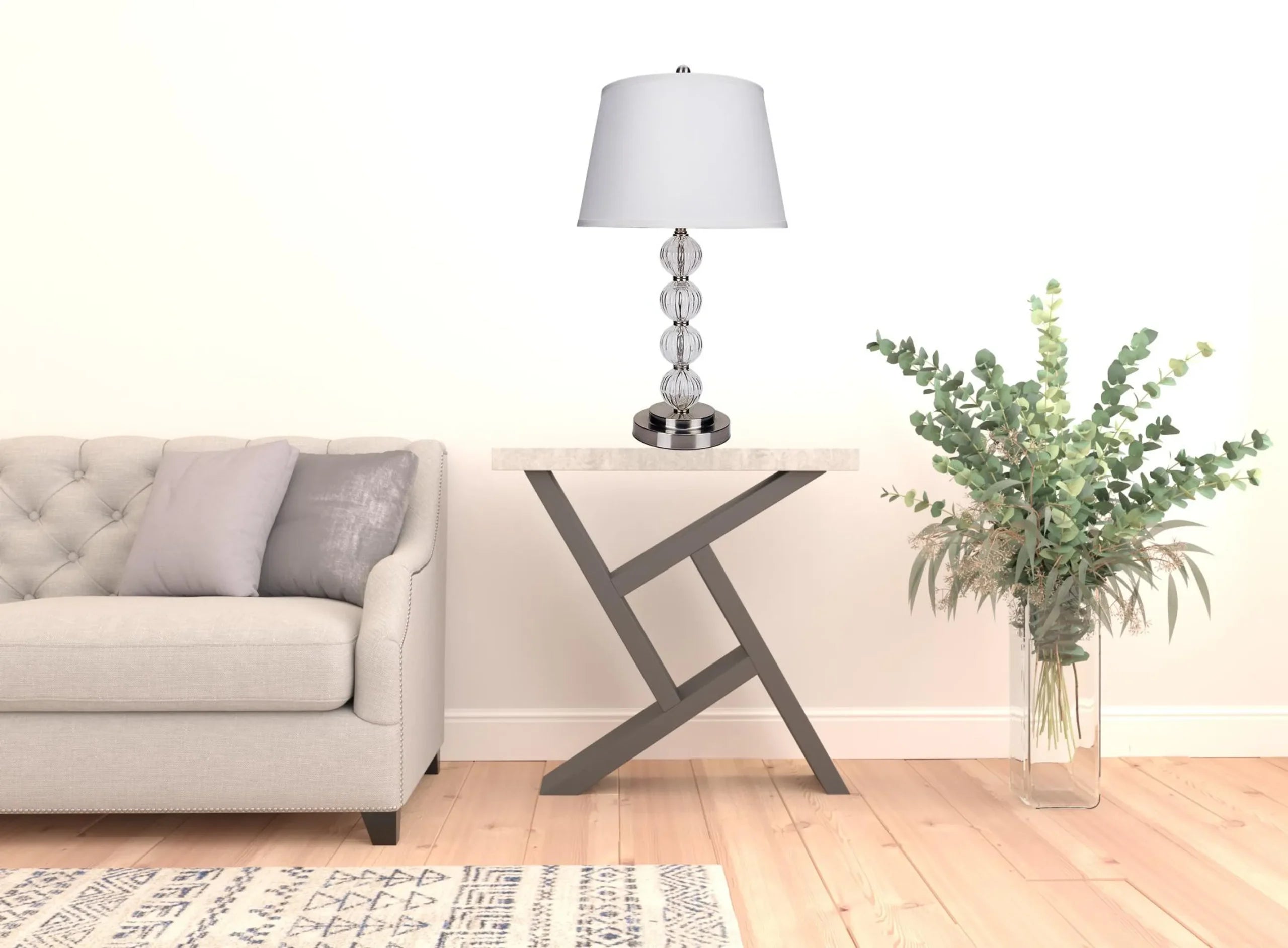 29″ Silver Metal Table Lamp With White Classic Empire Shade — view 3