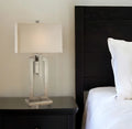 36″ Nickel Iron Geometric Table Lamp With Ivory Shade