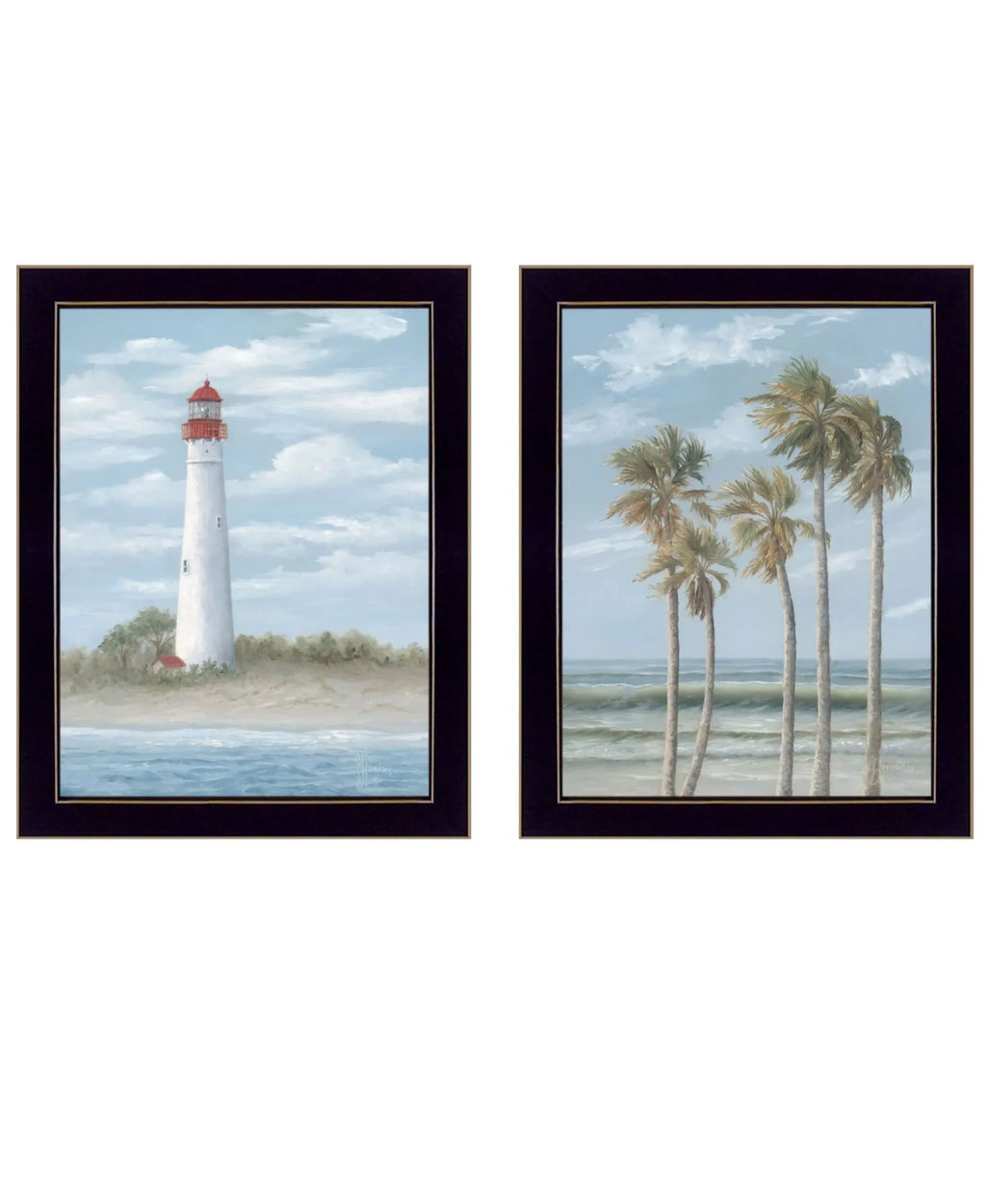 Set Of Two Cape May Lighthouse And Palm Trees Black Framed Wall Art — view 2