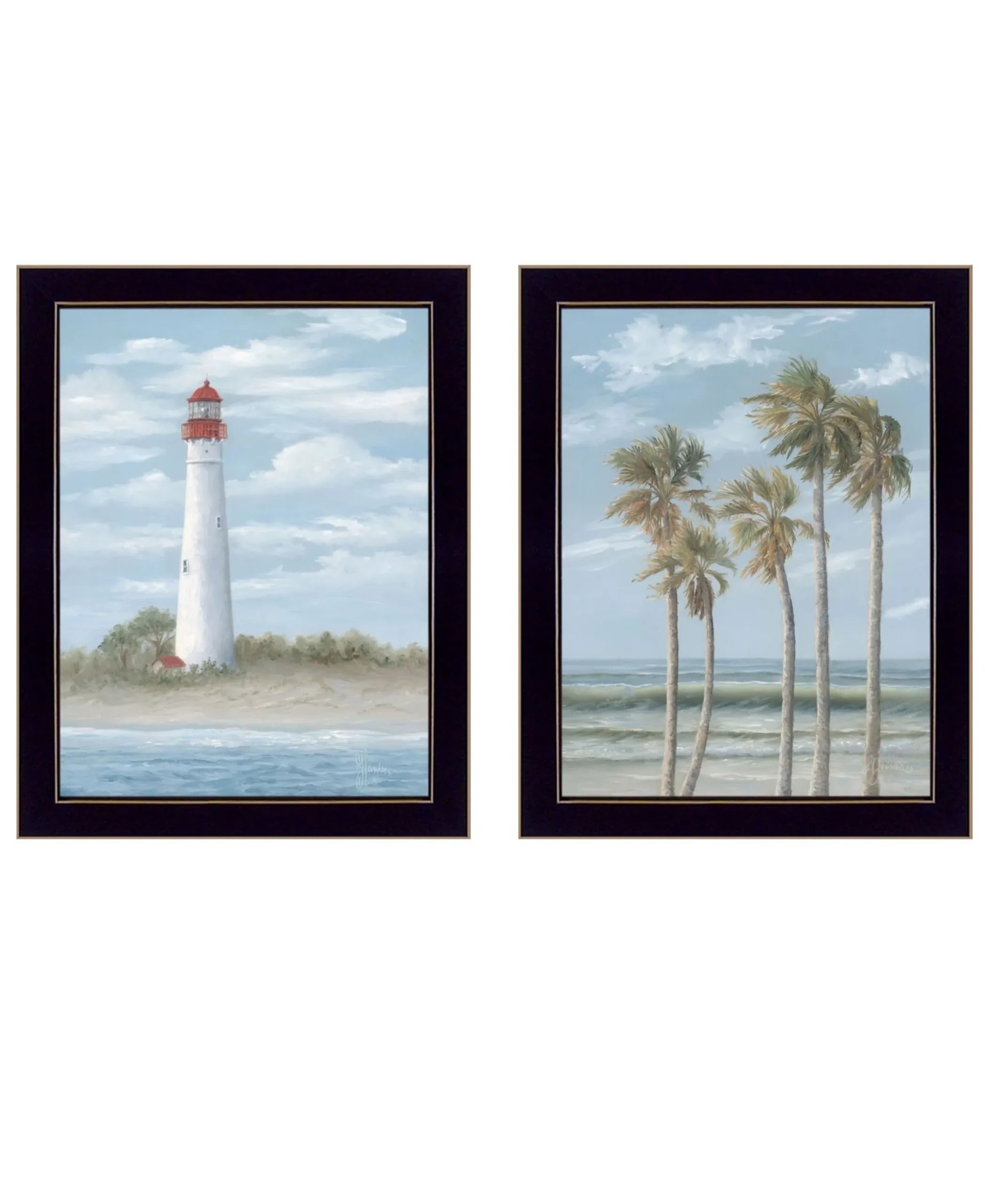 Set Of Two Cape May Lighthouse And Palm Trees Black Framed Wall Art — view 2