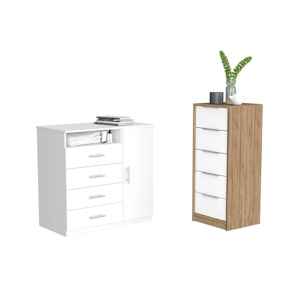 Winter 2 Piece Bedroom Set, Dresser + Dresser, White / Pine Finish — view 2