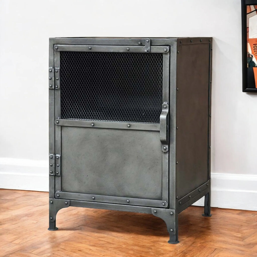 20″ Silver Metal Accent Cabinet With Two Shelves