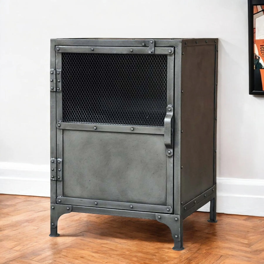20″ Silver Metal Accent Cabinet With Two Shelves