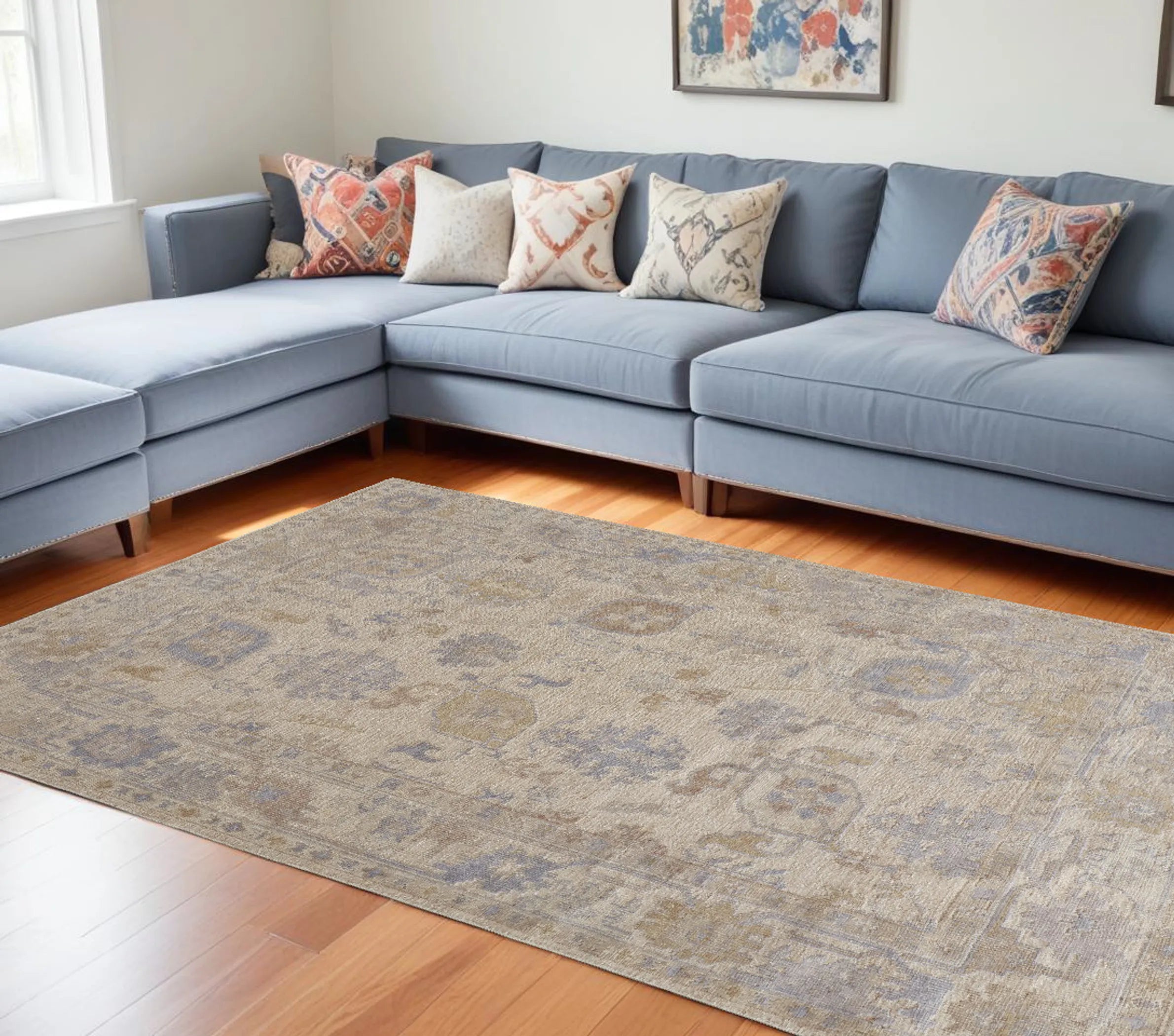 8′ X 10′ Blue and Ivory Floral Hand Knotted Area Rug