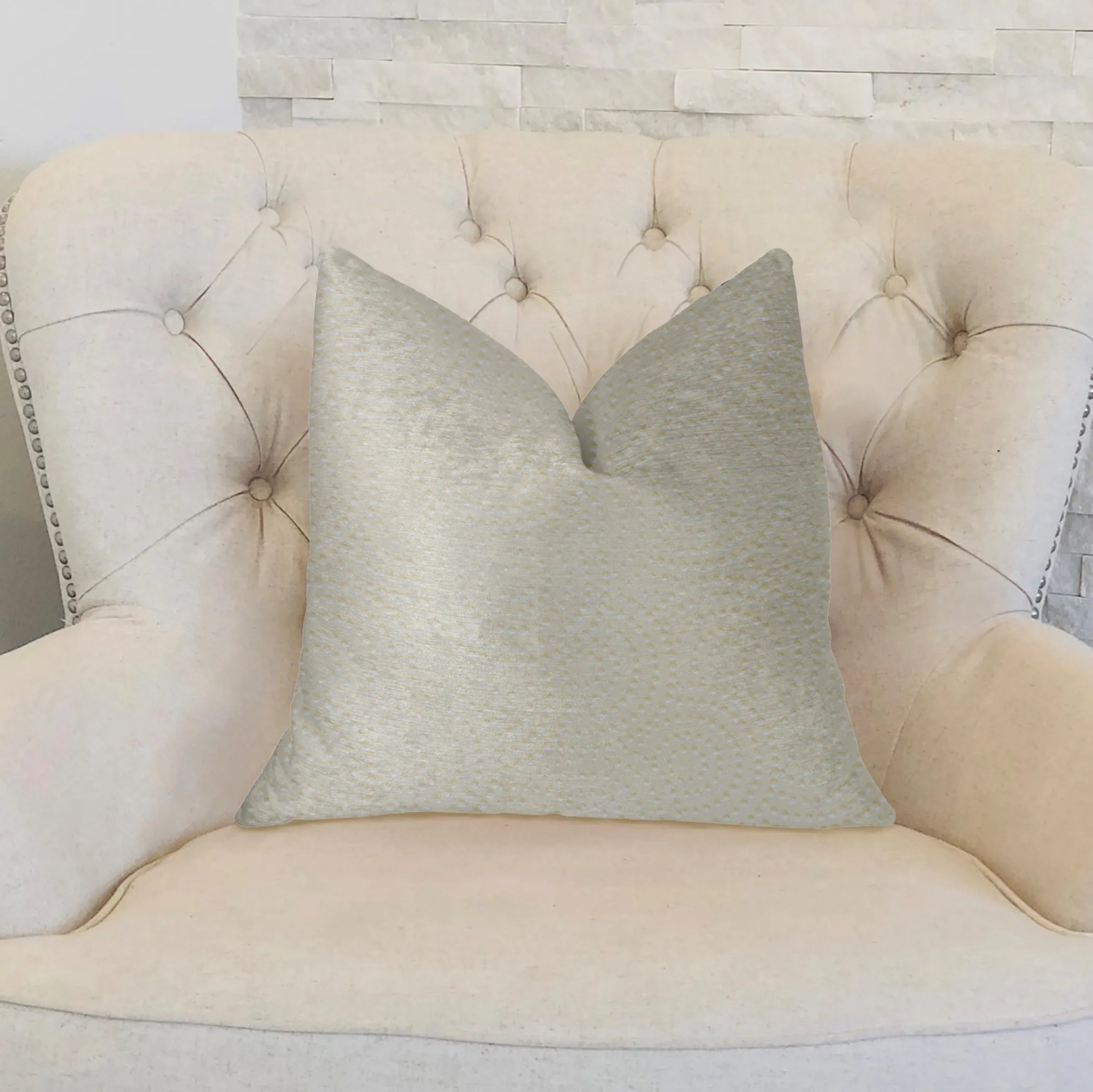 Plutus White Dove White Artificial Leather Luxury Throw Pillow — view 2