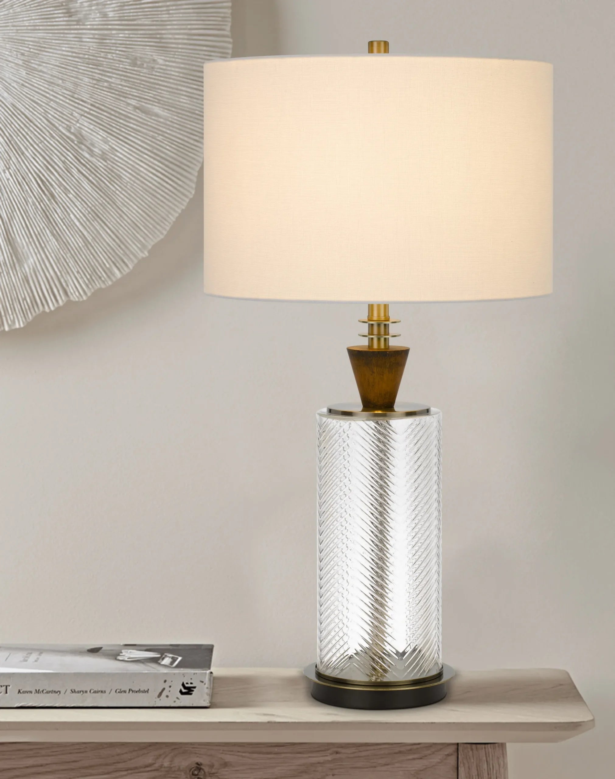 30″ Clear Metal Table Lamp With White Empire Shade — view 4