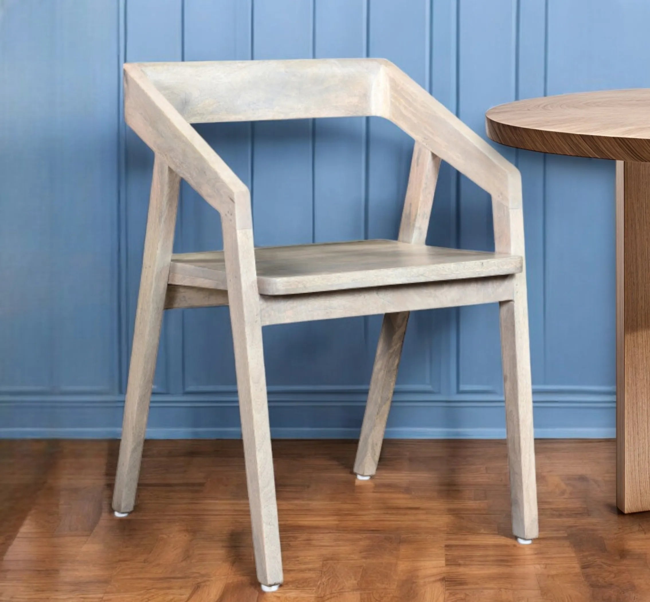 White Solid Wood Open Back Dining Arm Chair