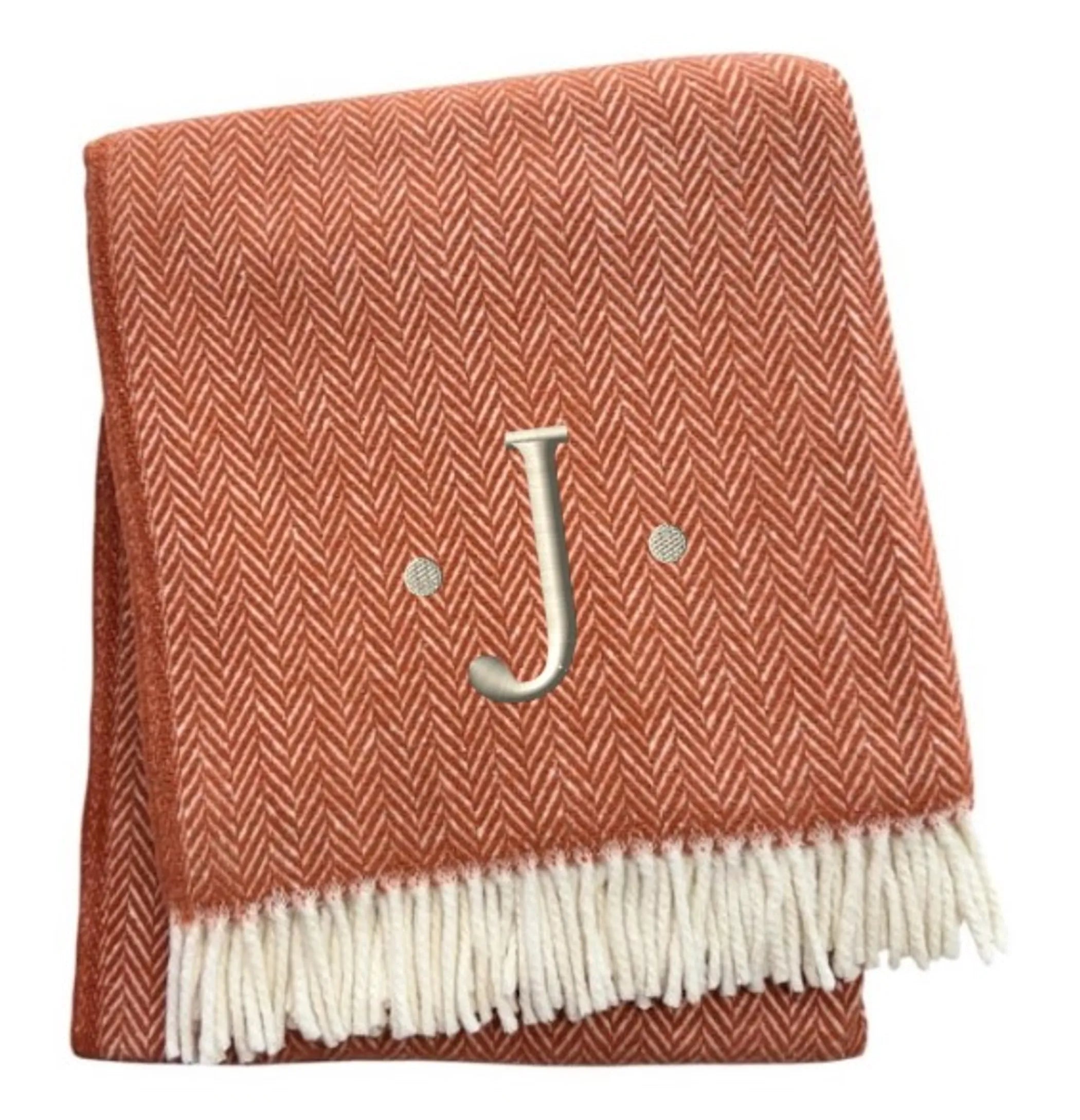 Herringbone Cotton Blend J Throw Blanket with Tassels And Embroidery