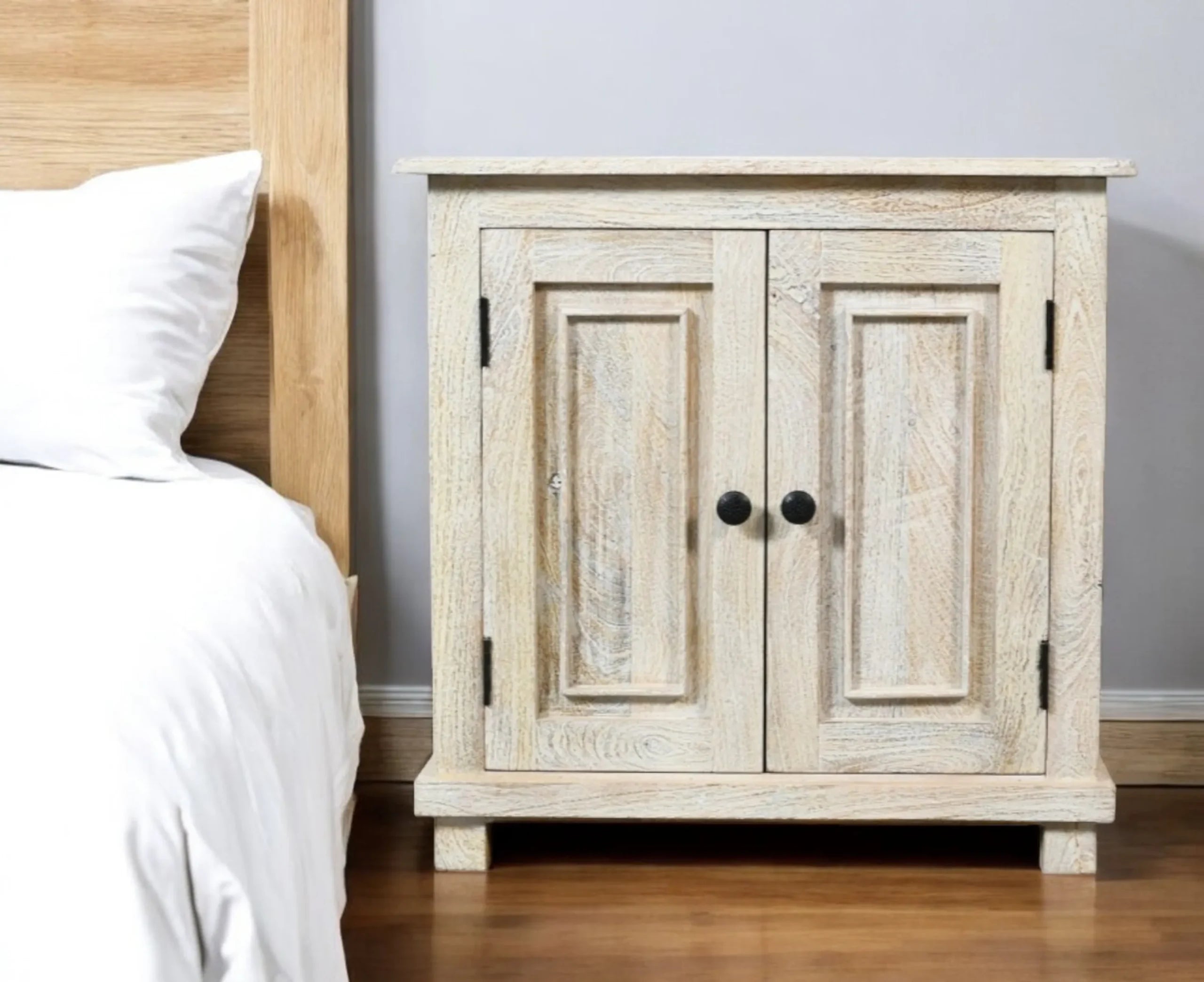 28″ Distressed White Solid Wood Nightstand With Storage — view 2