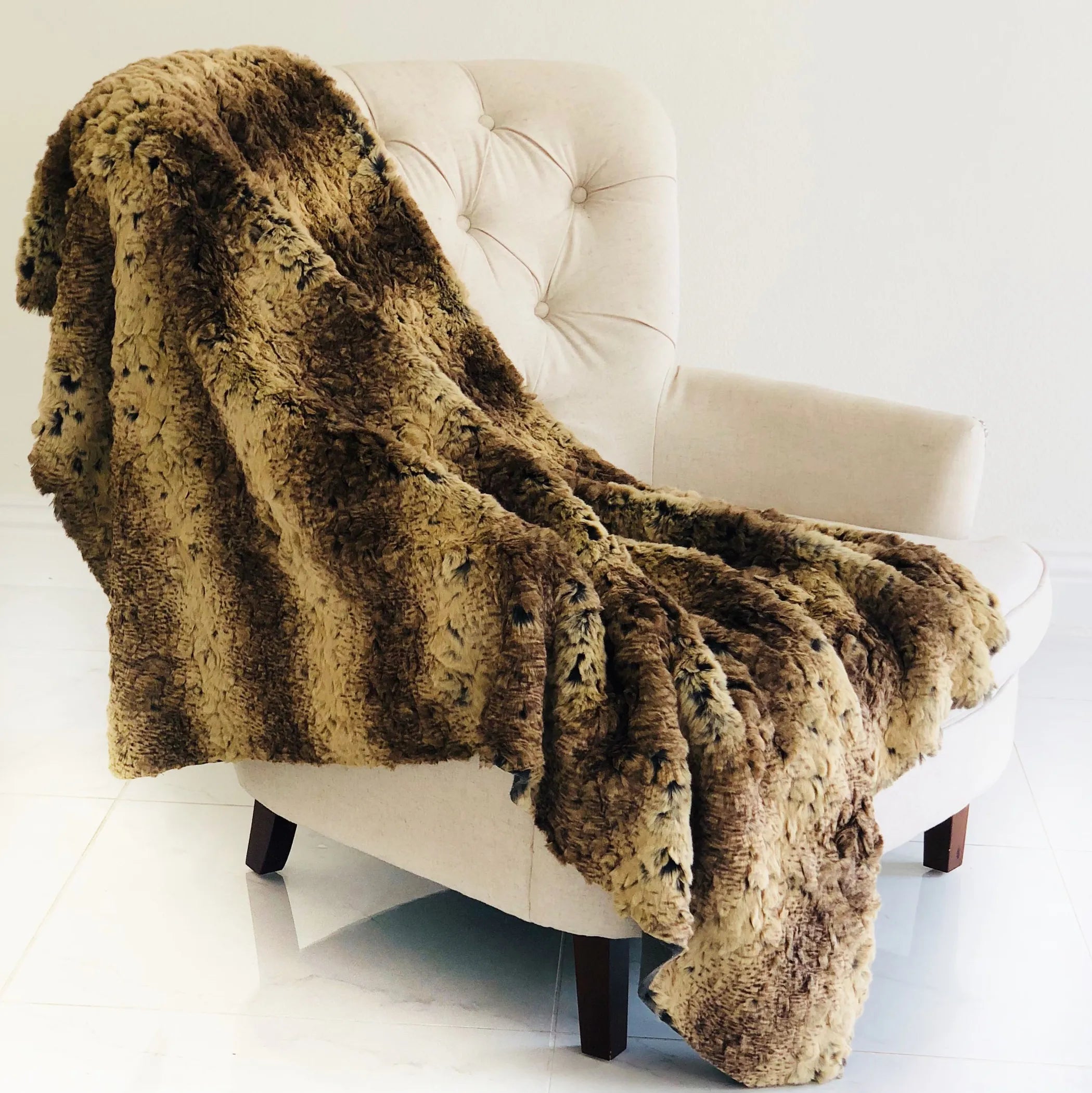 Plutus Beige and Brown Chinchilla Faux Fur Luxury Throw — view 2