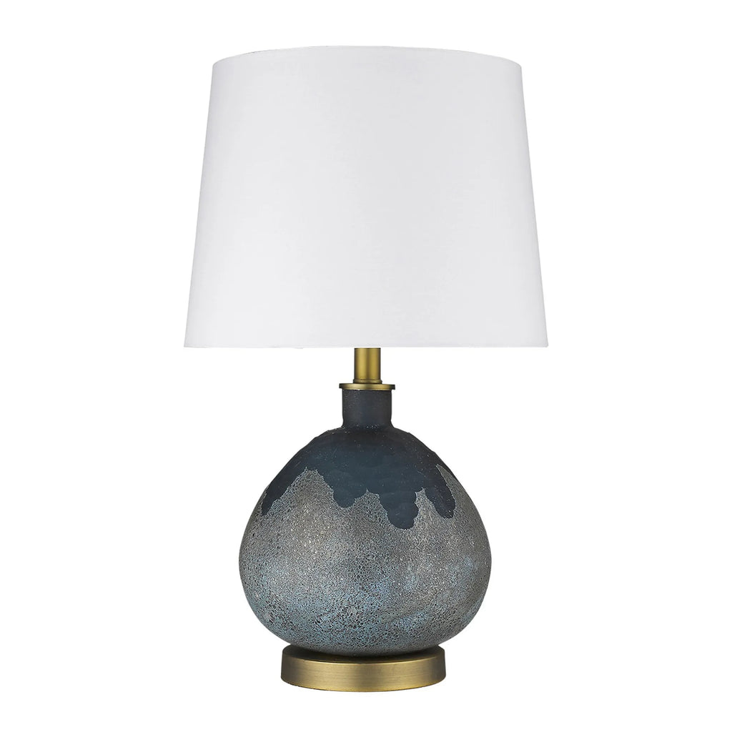 22″ Teal Blue Concrete Gourd Table Lamp With Cream Empire Shade — view 2