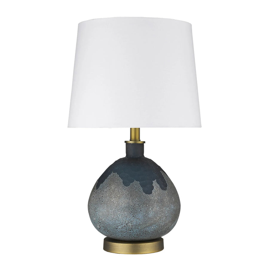 22″ Teal Blue Concrete Gourd Table Lamp With Cream Empire Shade — view 2