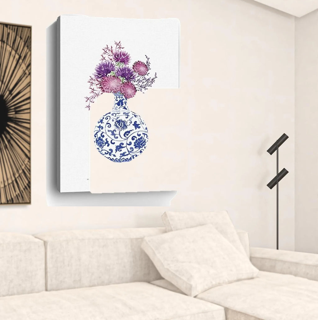 48″ x 32″ Blue and White Happiness Floral Vase Canvas Wall Art — view 3
