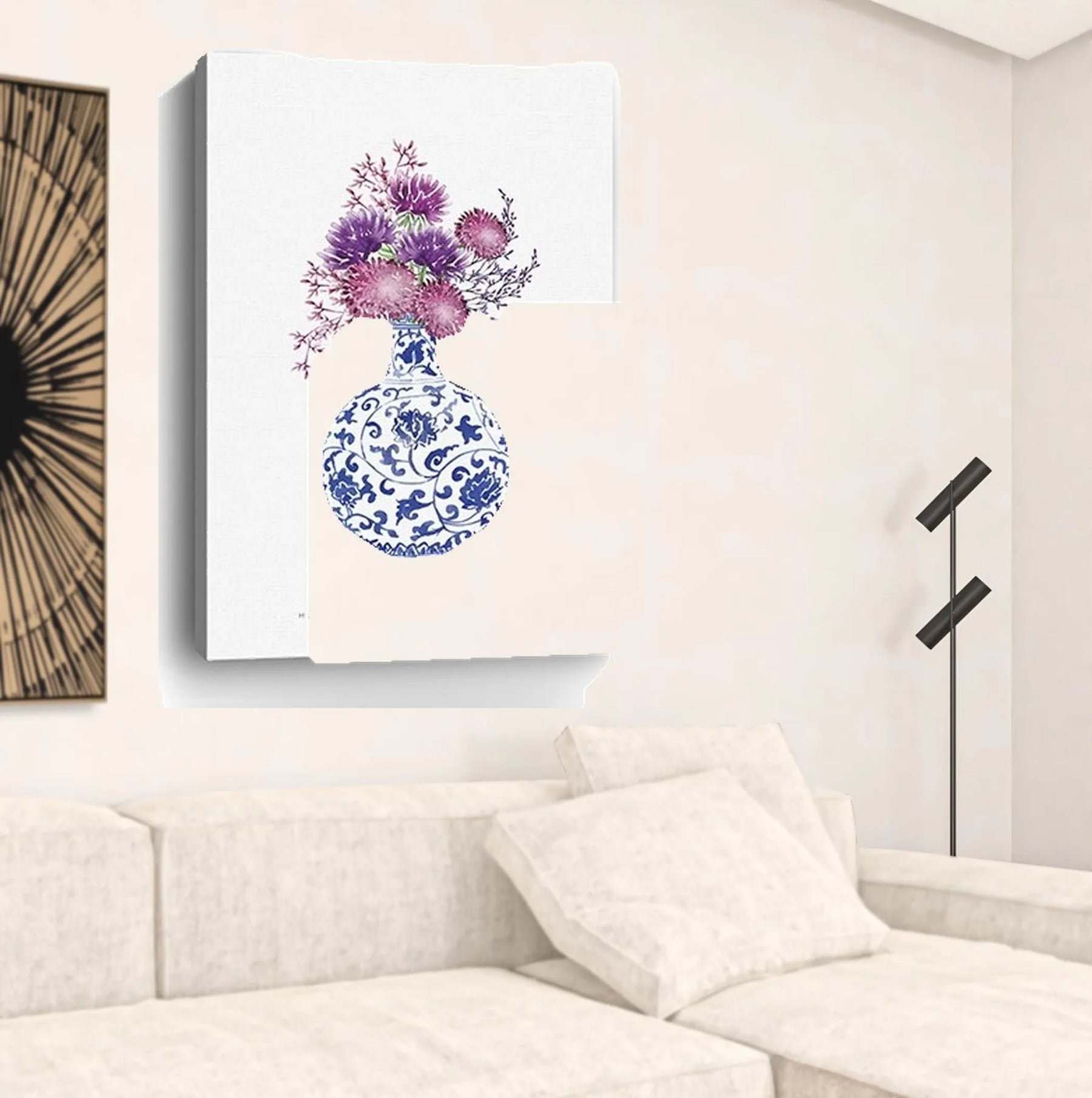 48″ x 32″ Blue and White Happiness Floral Vase Canvas Wall Art — view 3