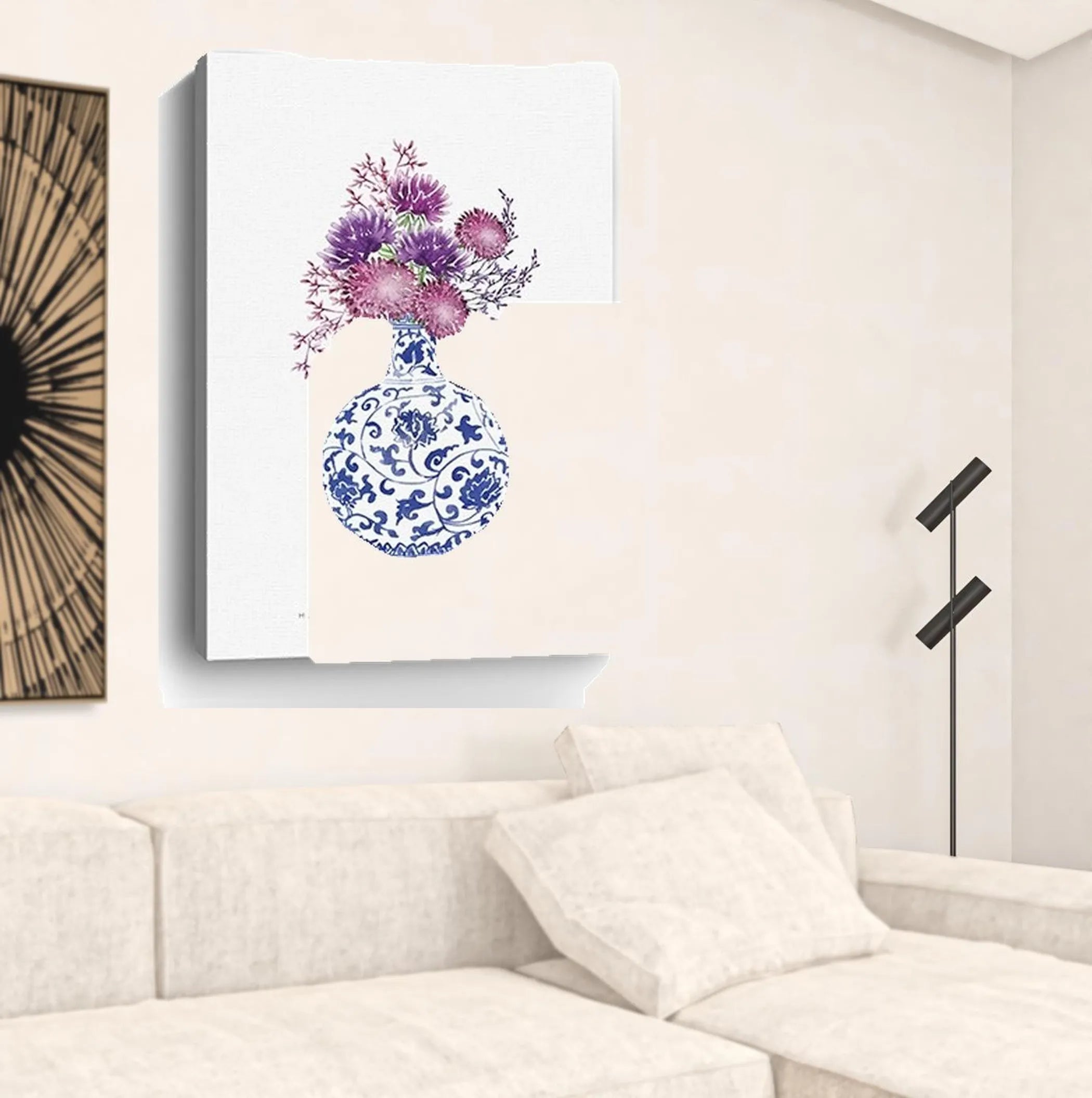 48″ x 32″ Blue and White Happiness Floral Vase Canvas Wall Art — view 3