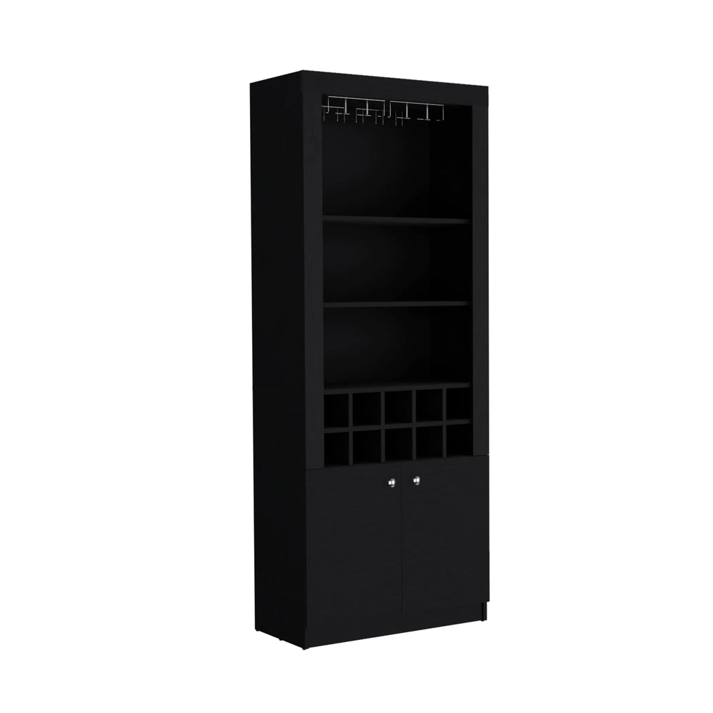 Nero Tall Bar Cabinet 4-Tier Modern Bar Cabinet with Glass Holder Stemware Rack, Wine Cabinet, Liquor Cabinet — view 3