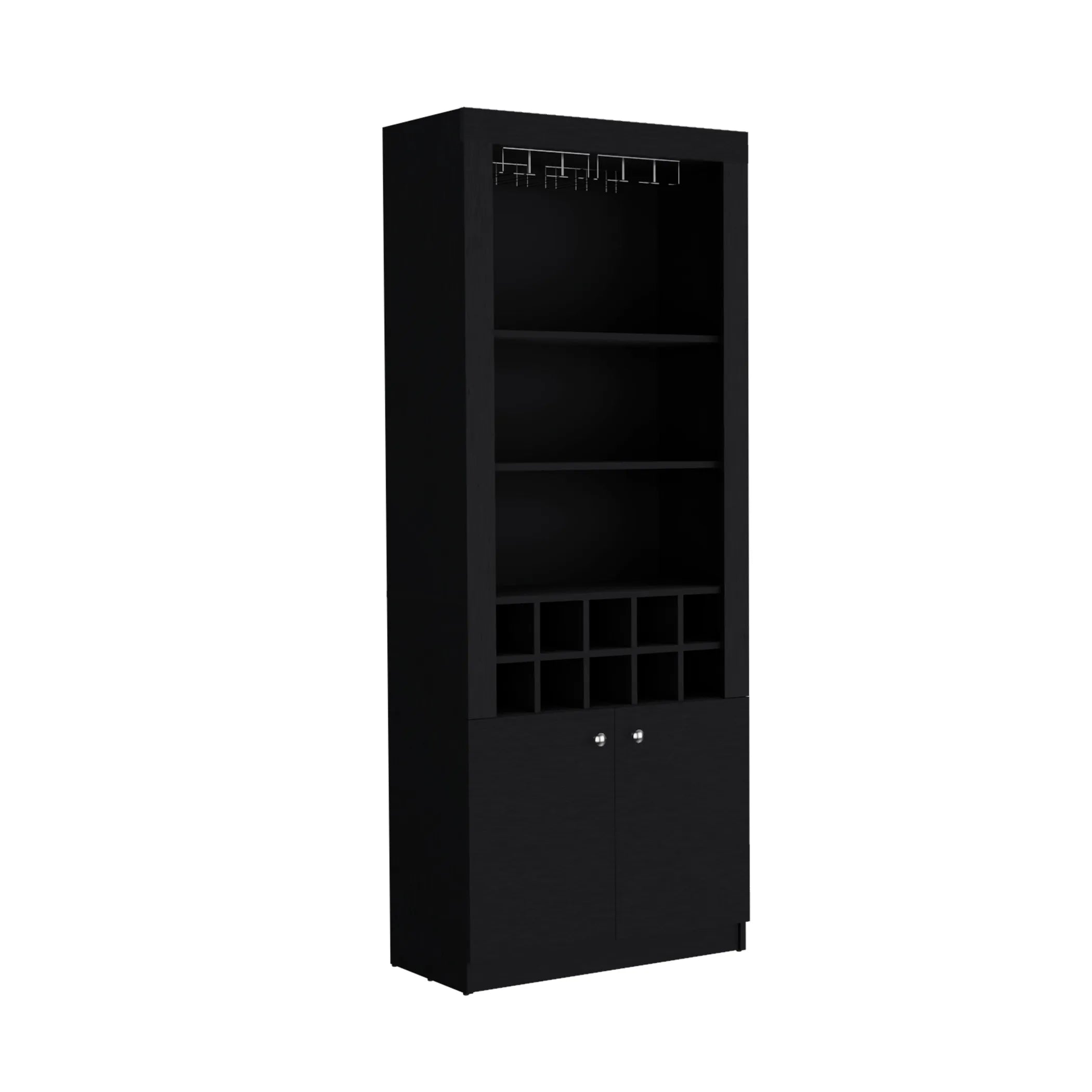 Nero Tall Bar Cabinet 4-Tier Modern Bar Cabinet with Glass Holder Stemware Rack, Wine Cabinet, Liquor Cabinet — view 3