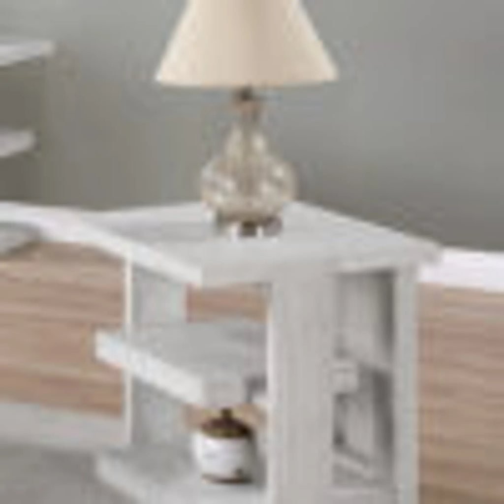 Sunset Trading Dover 24″ Large Square Side End Table with Storage Shelves | Cerused White Oak Wood — view 2