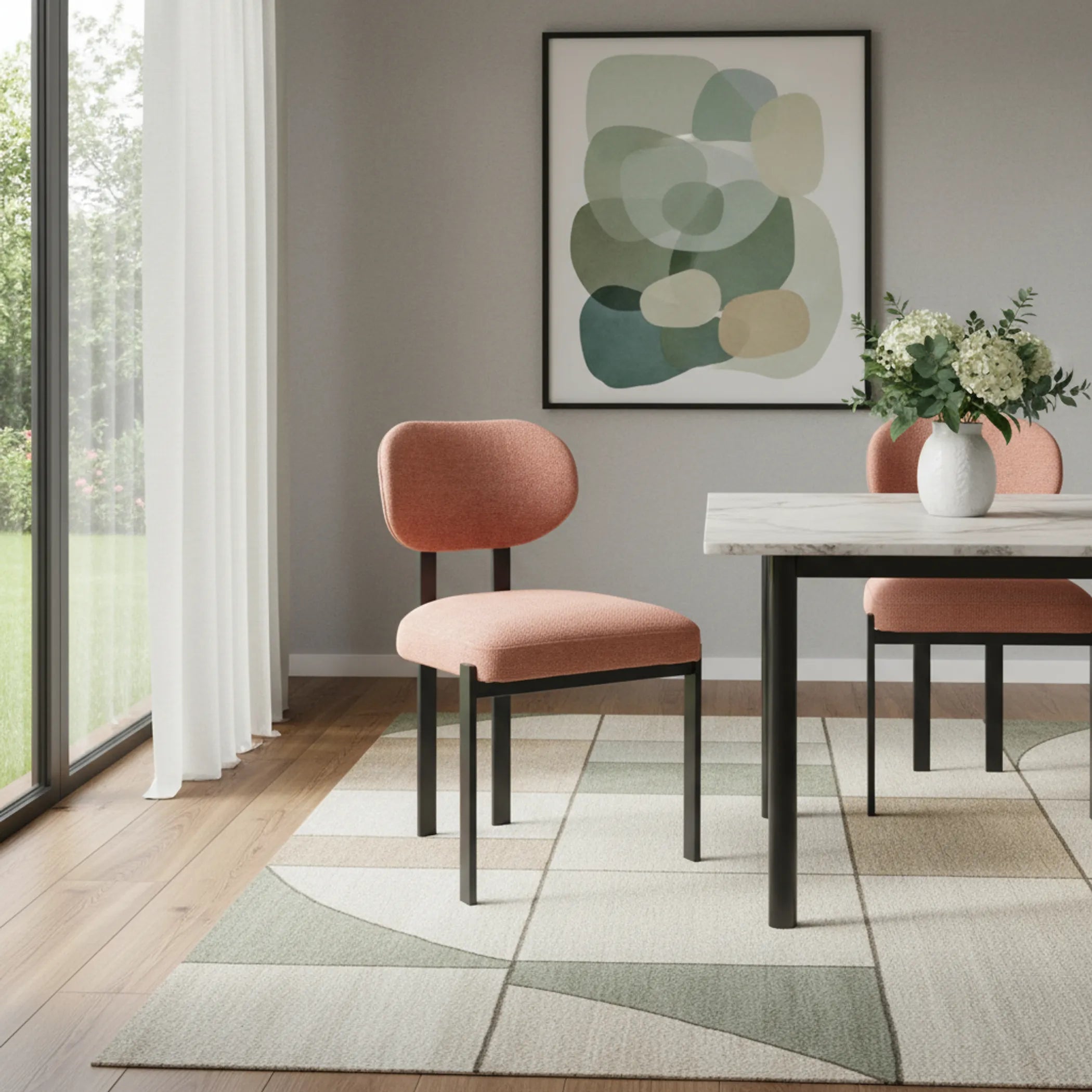 Set of Two Chenille And Metal Partially Open Back Dining Side Chairs