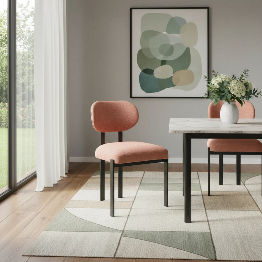 Set of Two Chenille And Metal Partially Open Back Dining Side Chairs