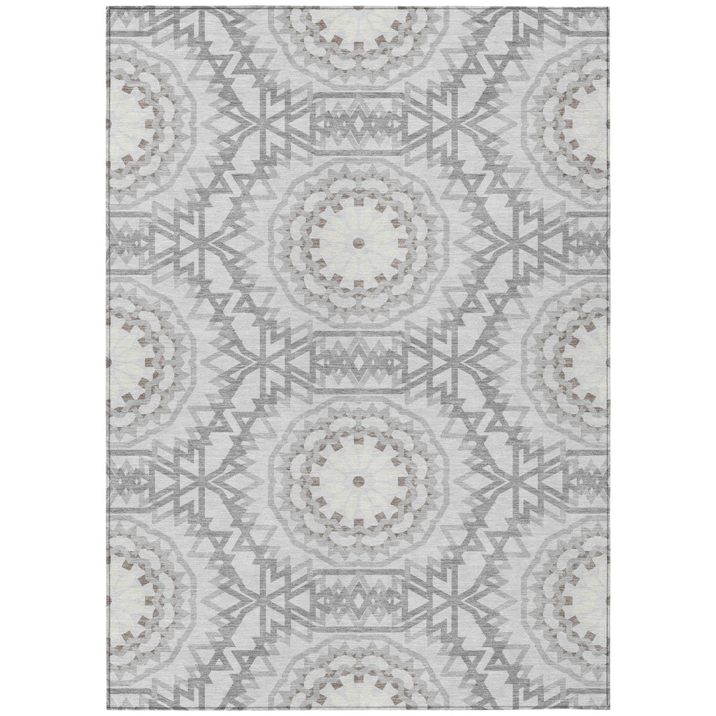 10′ X 14′ Silver Ivory And Gray Floral Medallion Washable Indoor Outdoor Area Rug — view 2