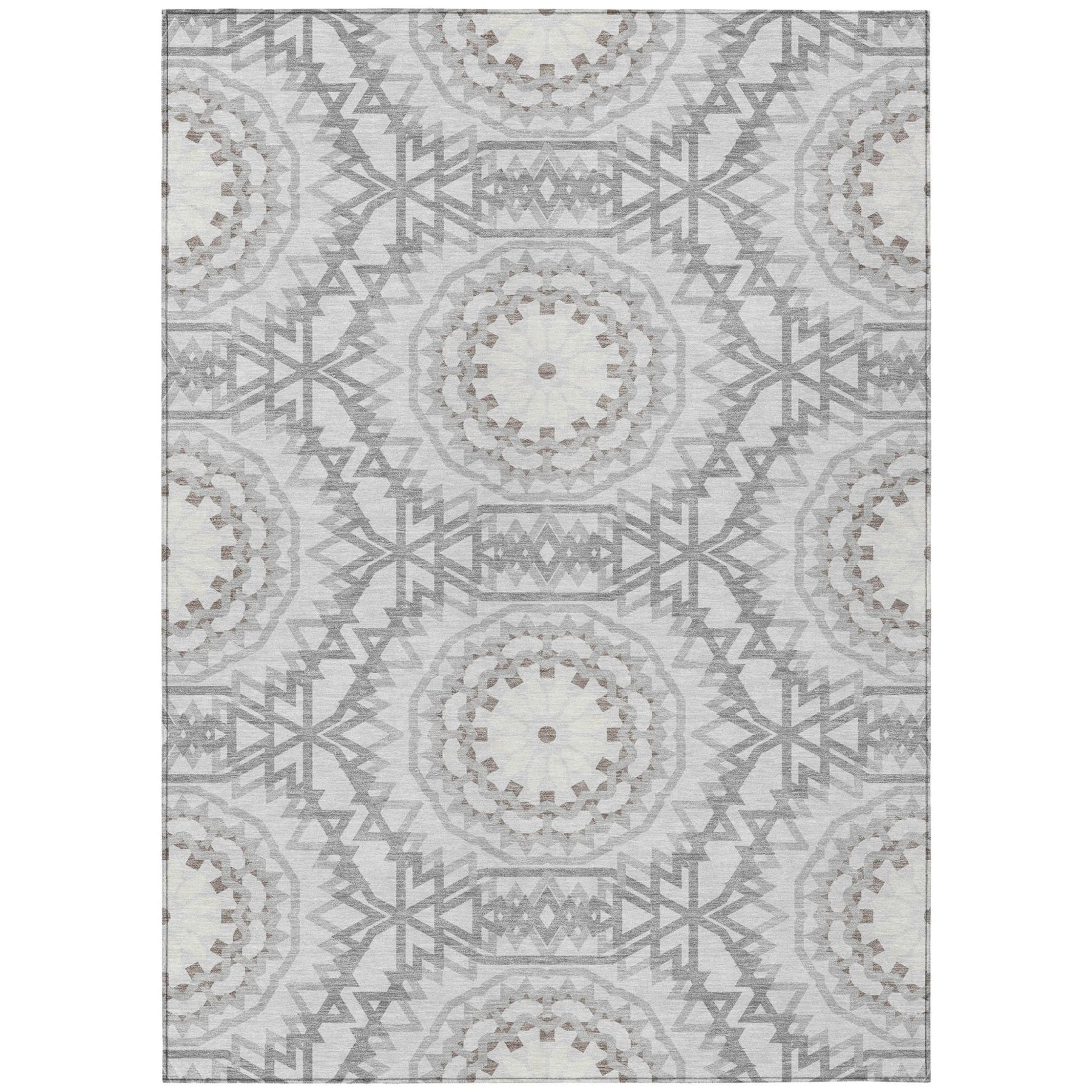 10′ X 14′ Silver Ivory And Gray Floral Medallion Washable Indoor Outdoor Area Rug — view 2