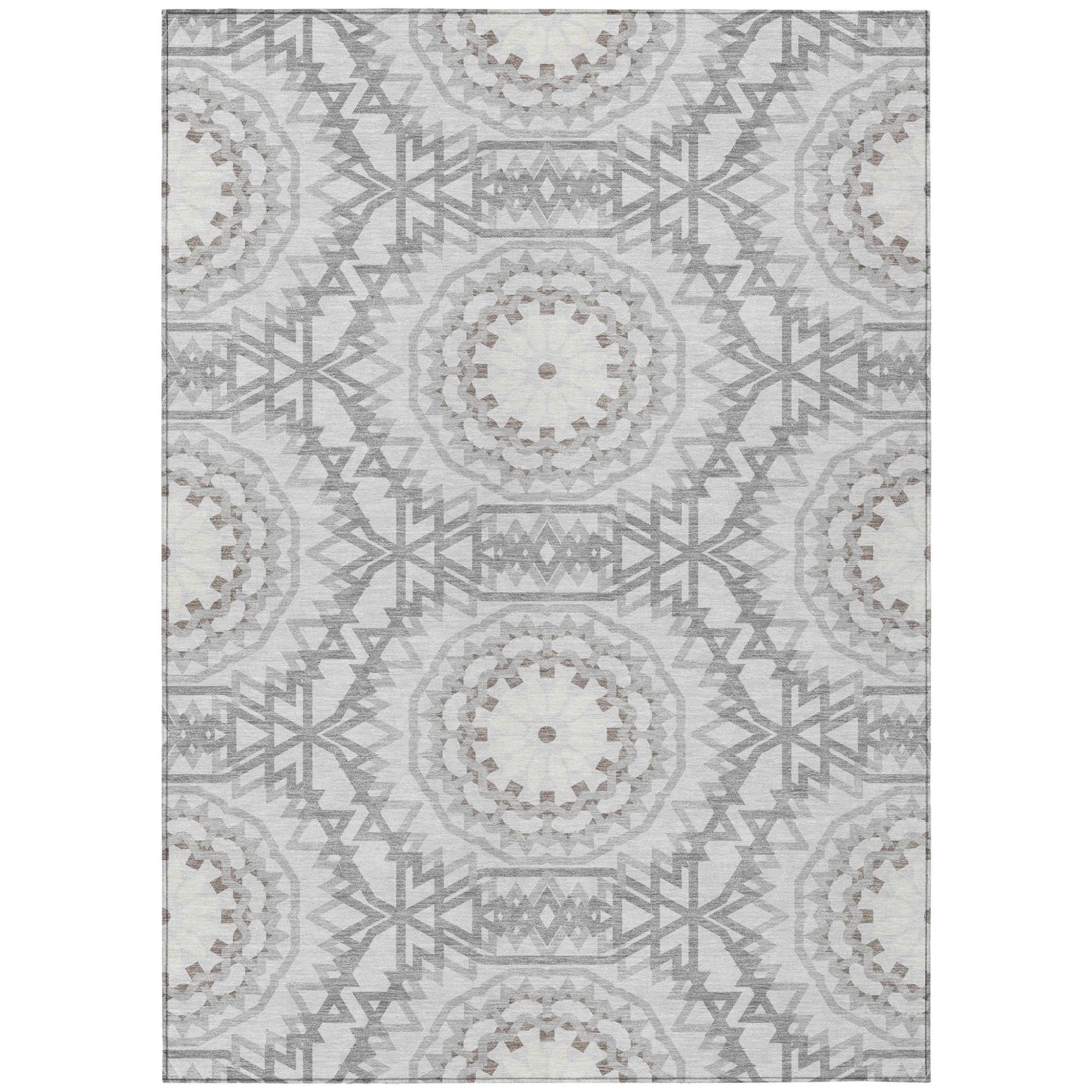 10′ X 14′ Silver Ivory And Gray Floral Medallion Washable Indoor Outdoor Area Rug — view 2