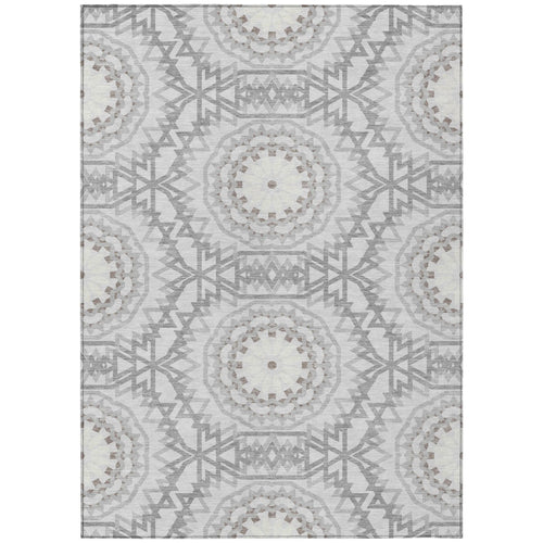 10′ X 14′ Silver Ivory And Gray Floral Medallion Washable Indoor Outdoor Area Rug — view 2