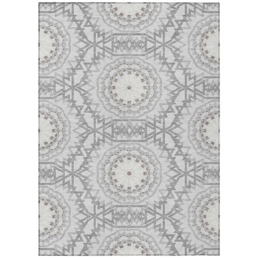10′ X 14′ Silver Ivory And Gray Floral Medallion Washable Indoor Outdoor Area Rug — view 2