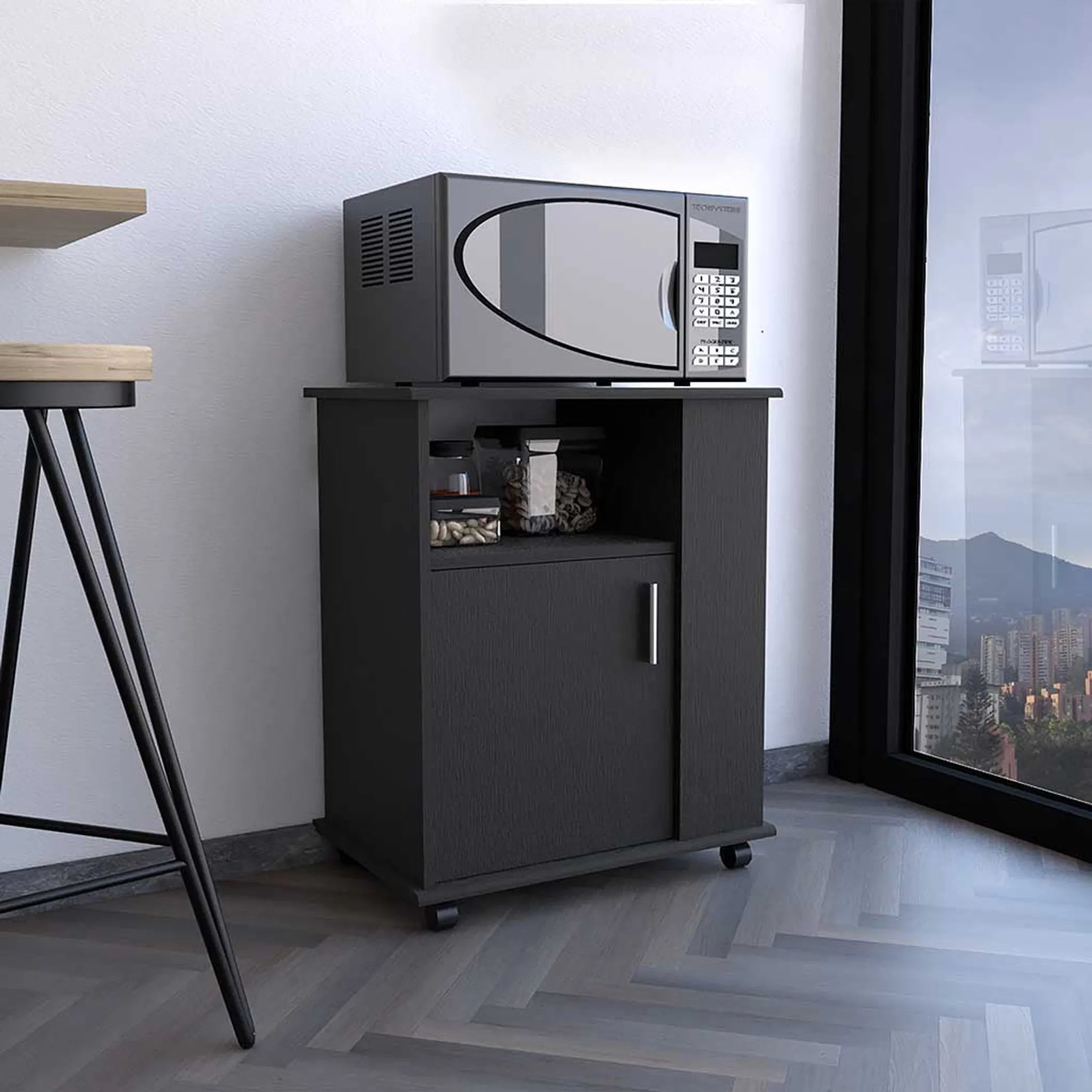 Kit Lower Microwave Cabinet, Single Door, Three Side Shelves