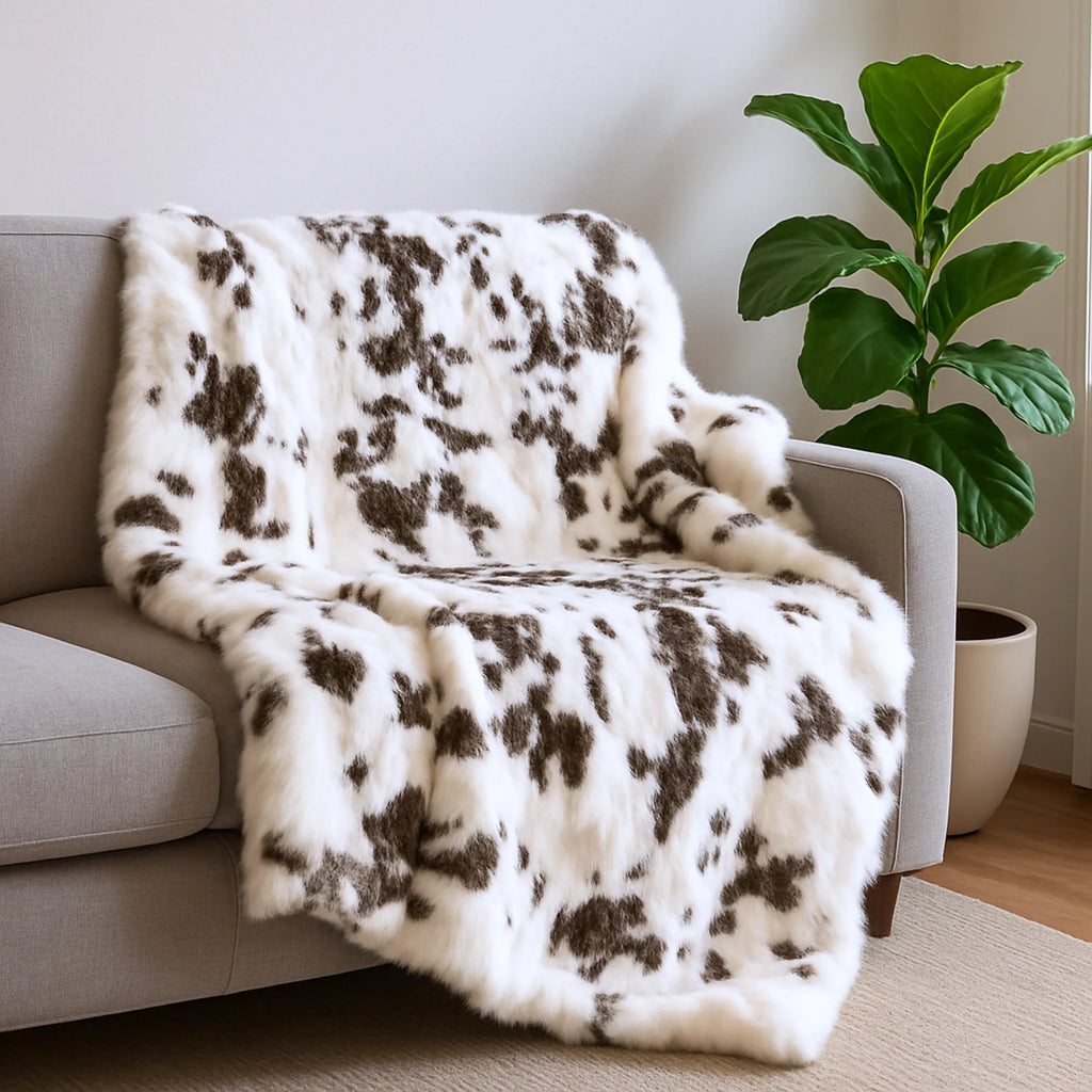 50″ X 60″ Brown And White Rabbit Fur Plush Throw Blanket