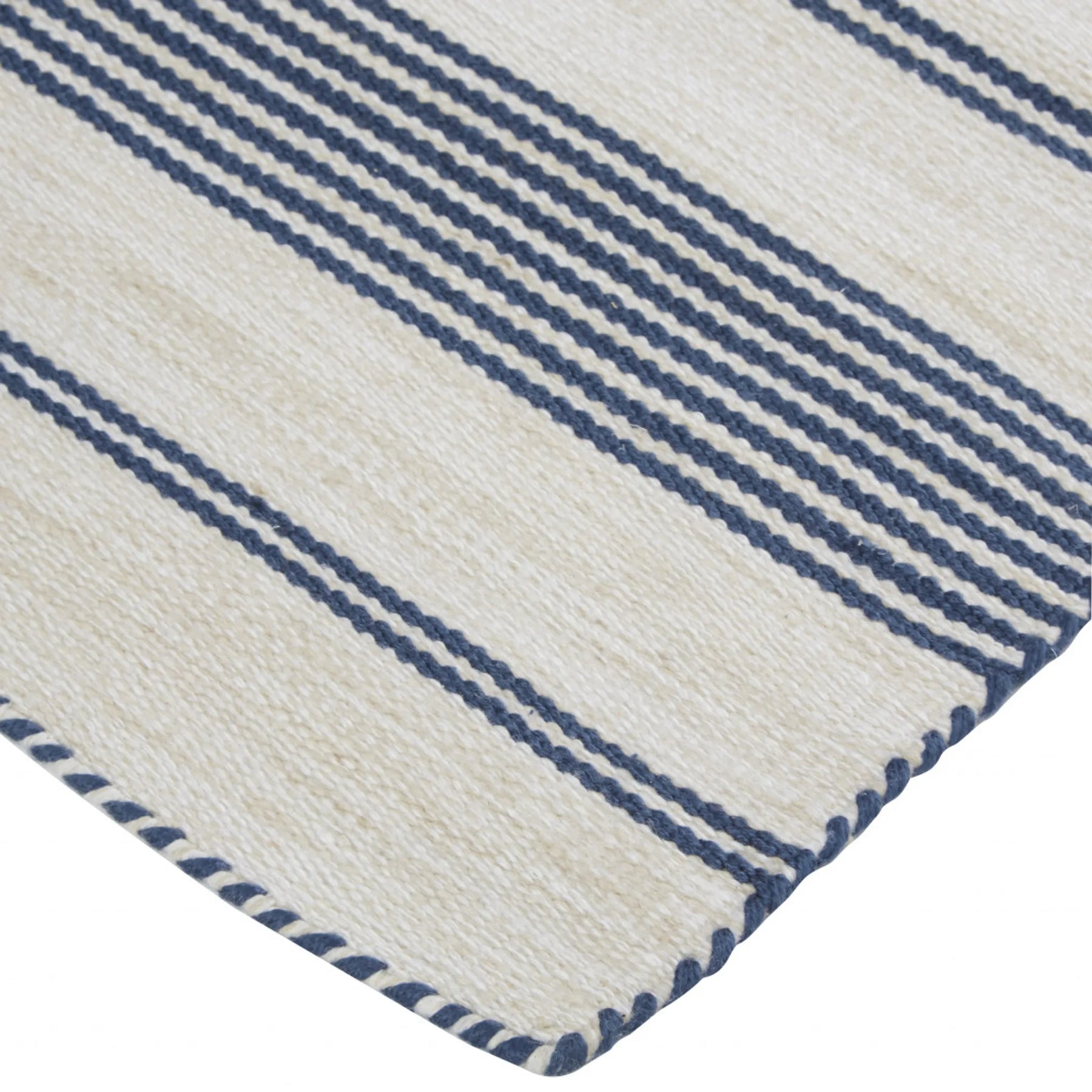 8′ X 11′ Blue And Ivory Striped Dhurrie Hand Woven Stain Resistant Area Rug — view 4