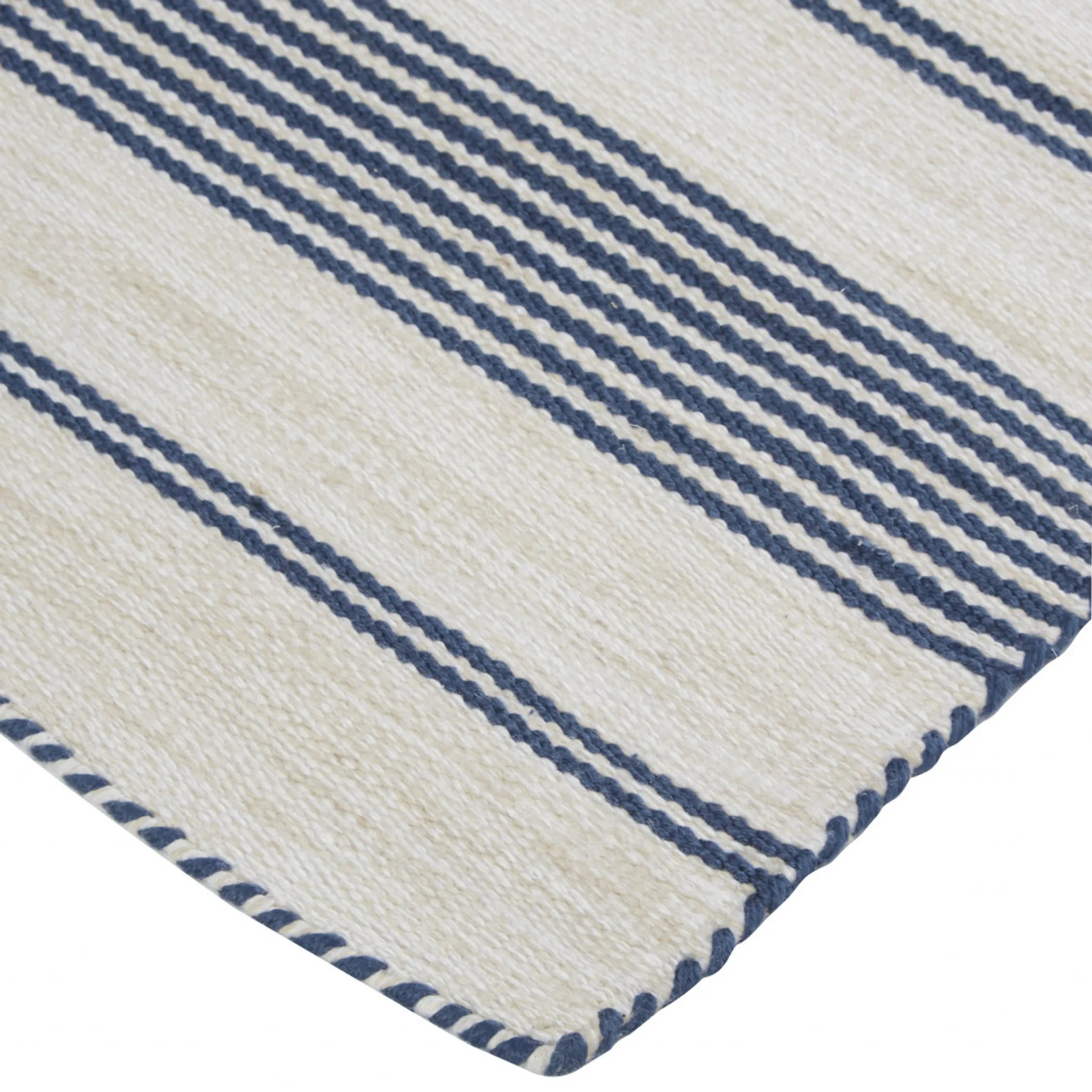 8′ X 11′ Blue And Ivory Striped Dhurrie Hand Woven Stain Resistant Area Rug — view 4