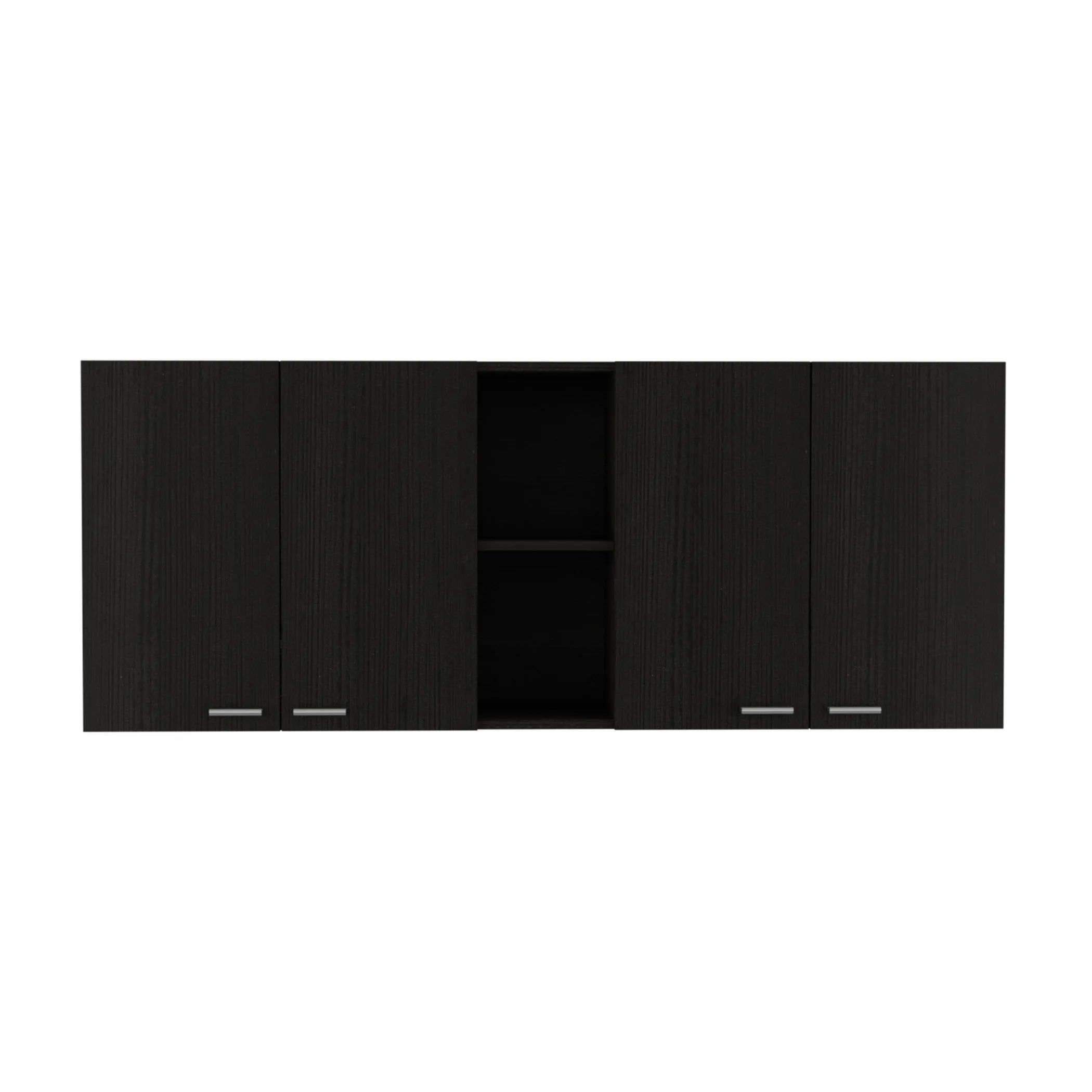 59″ Black Wood Wall mounted Accent Cabinet With Five Shelves — view 2
